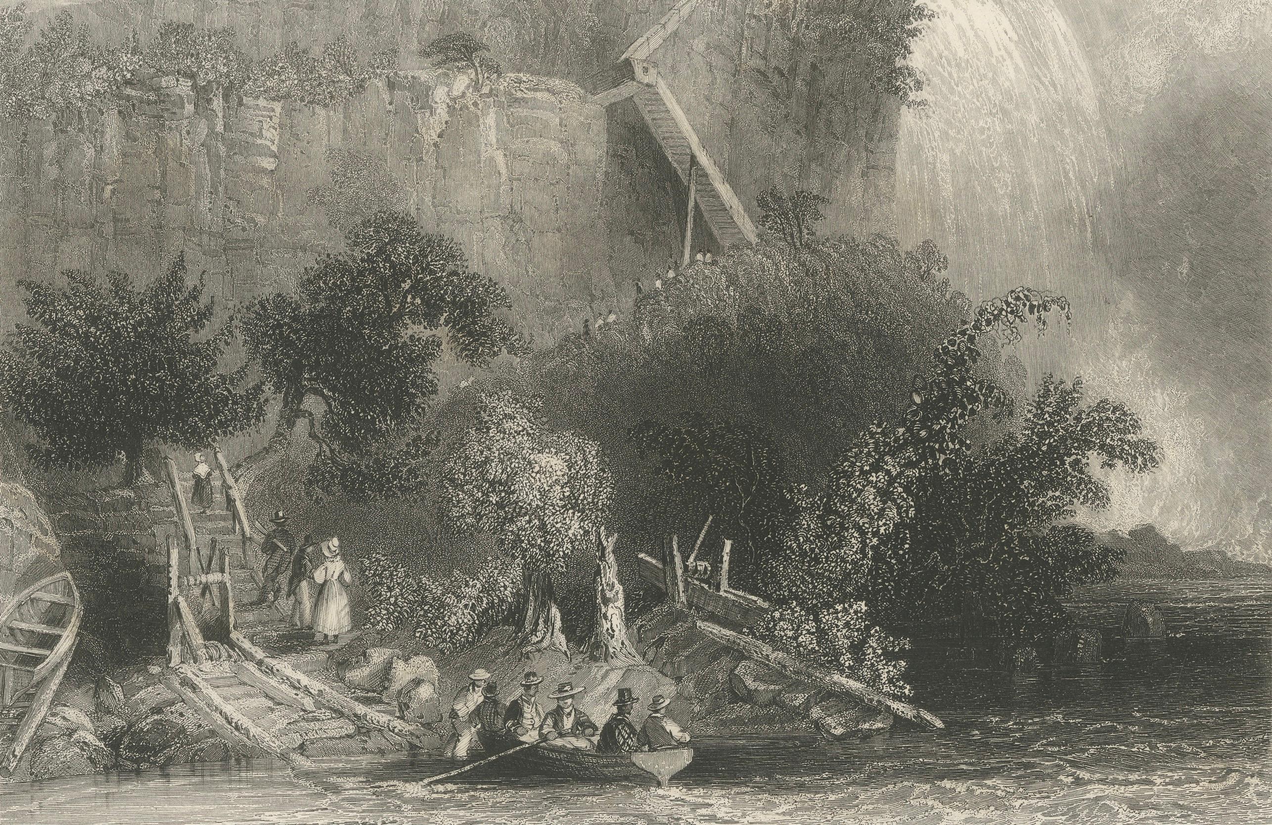 The Landing on the American Side, Niagara Falls – Antique Engraving, ca.1850