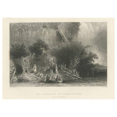 The Landing on the American Side, Niagara Falls – Antique Engraving, ca.1850