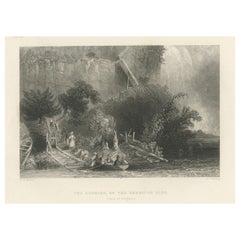 El Desembarco en el Lado Americano, Cataratas del Niágara - Grabado antiguo, ca.1850