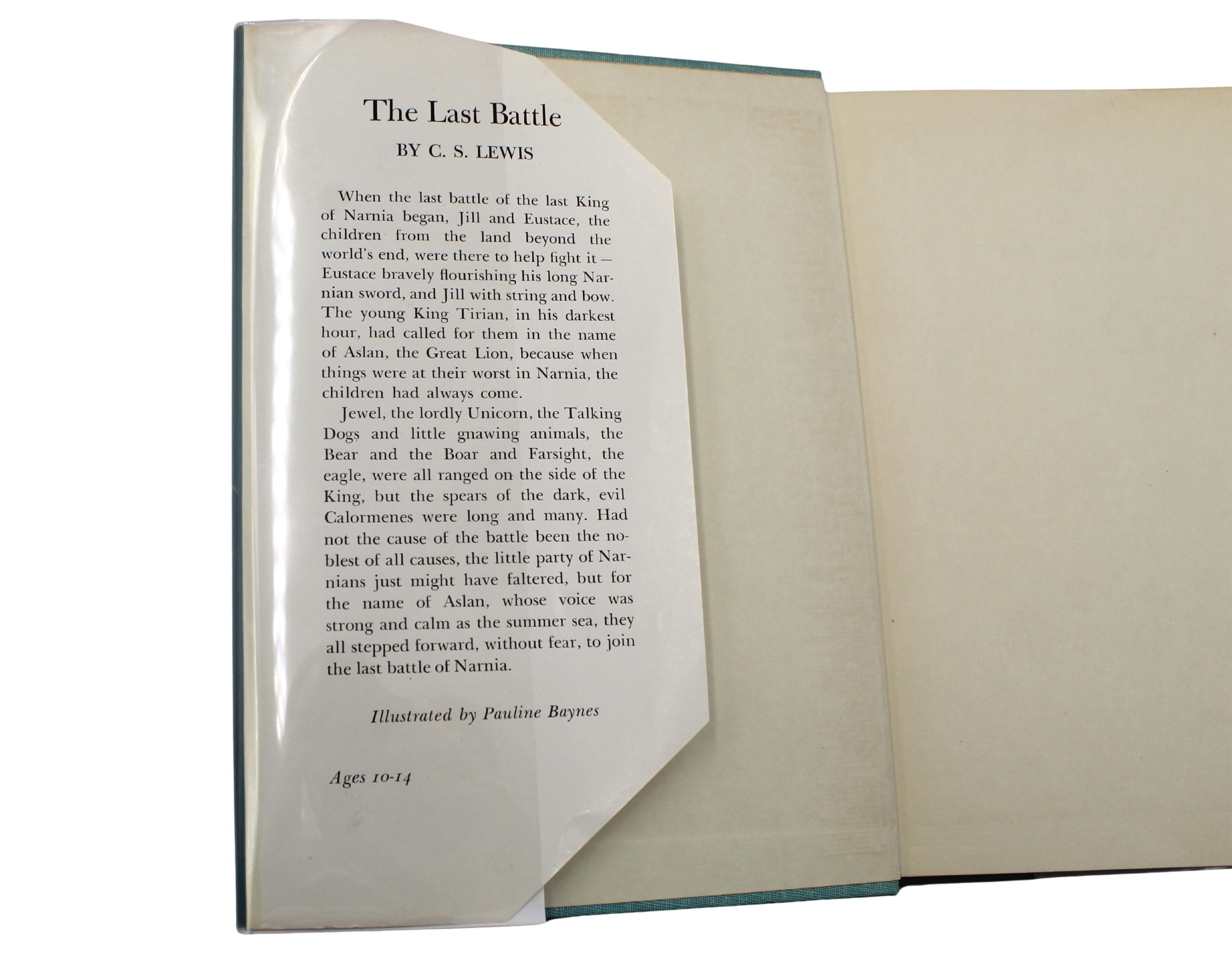 Américain La dernière bataille de C.I.C. Lewis, dédicacé et illustré par Pauline Baynes, 1956 en vente