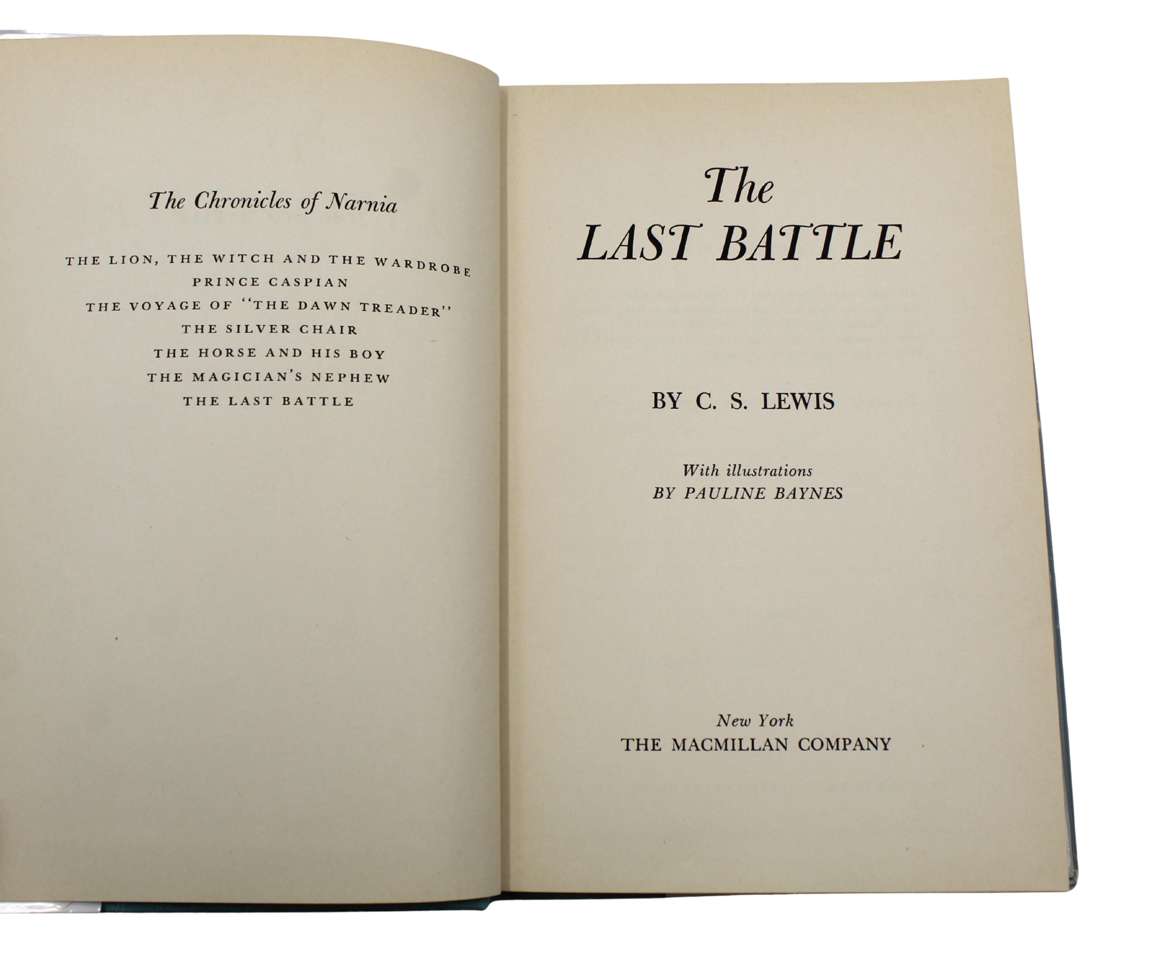 Embossé La dernière bataille de C.I.C. Lewis, dédicacé et illustré par Pauline Baynes, 1956 en vente