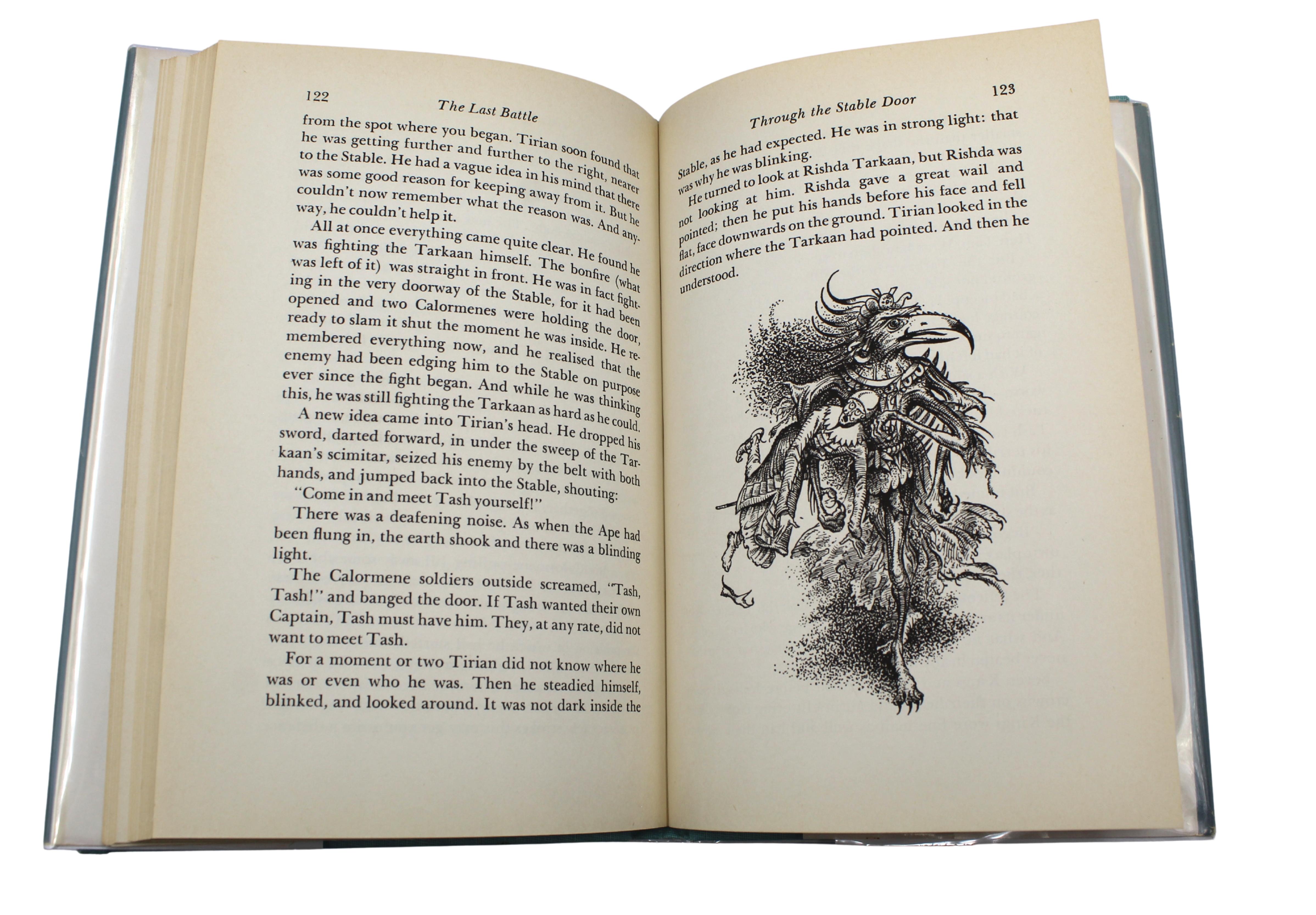 Tissu La dernière bataille de C.I.C. Lewis, dédicacé et illustré par Pauline Baynes, 1956 en vente