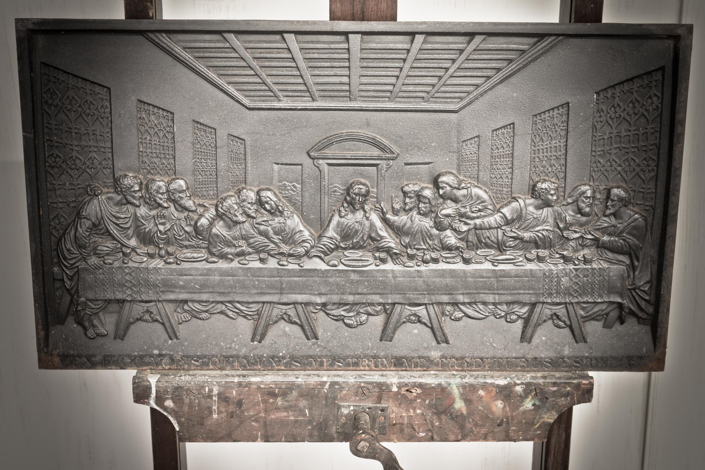 An English Victorian Coalbrookedale cast iron relief-cast plaque of The Last Supper, after Leonardo Da Vinci's late 15th Century original mural. Circa 1878. The design originated at Coalbrookdale and is known to have been copied by various foundries