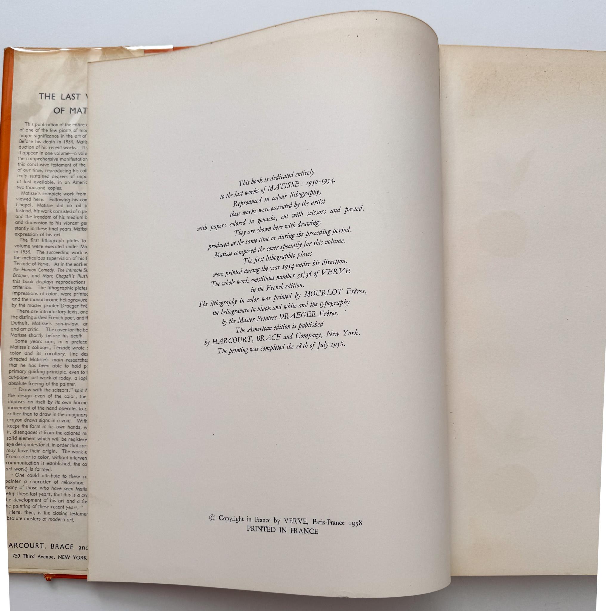 Français Les dernières œuvres d'Henri Matisse 1950-1954 (édition intégrale Harcourt Brace) en vente