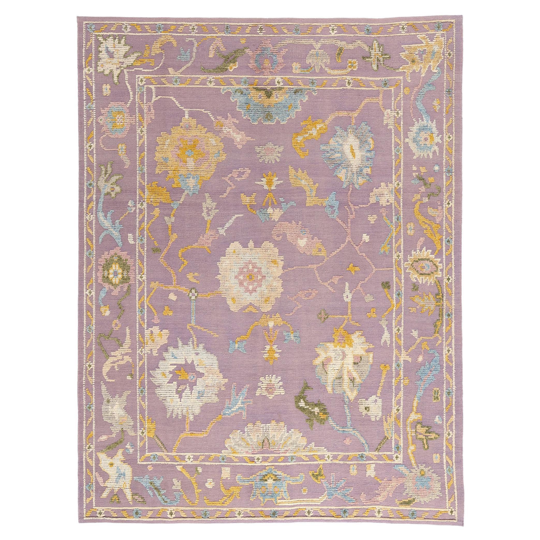 The Lavender Court: Modern Oushak Rug of Blooming Prestige 
Sculptural Elegance For Sale