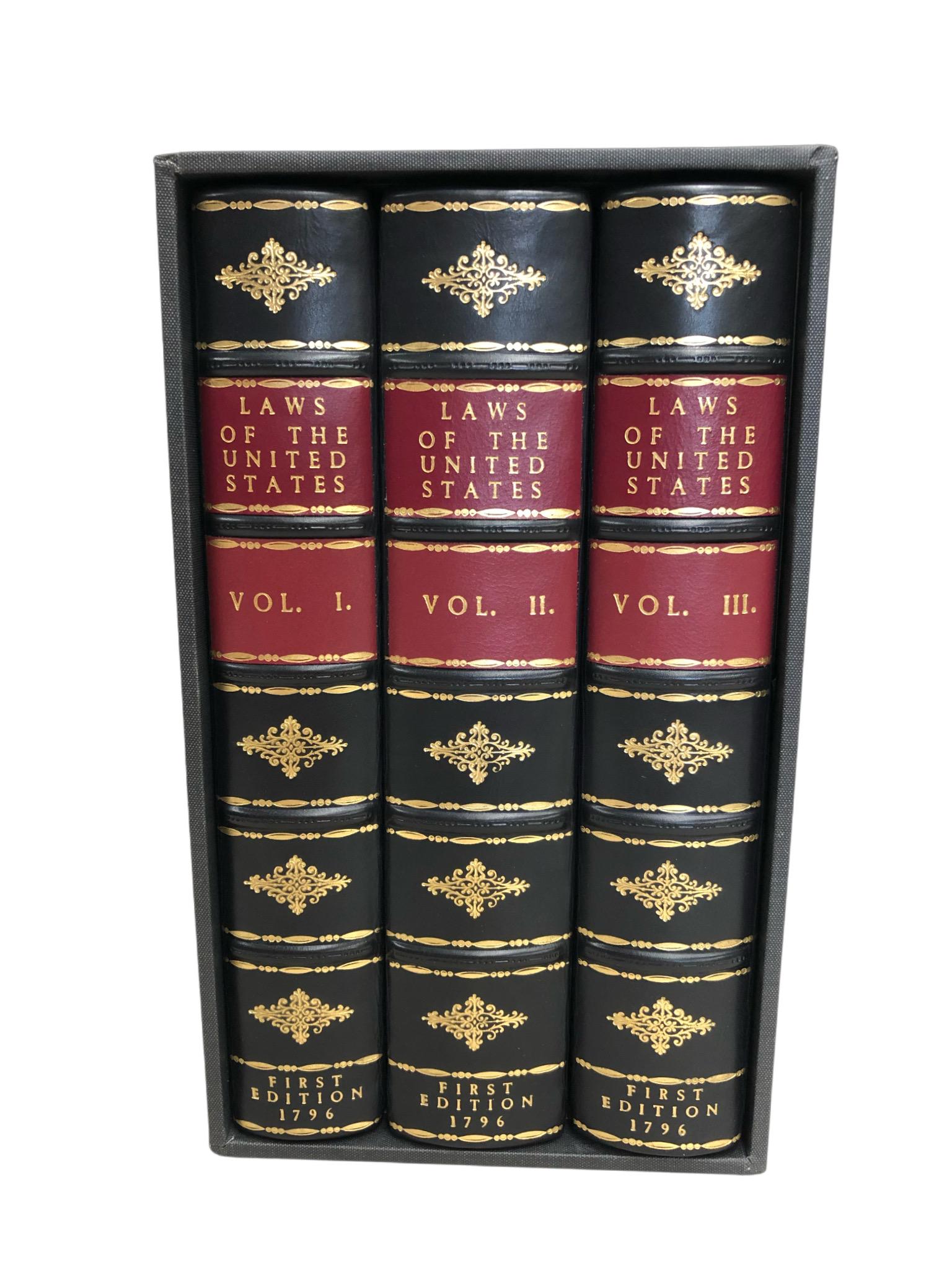 (United States Congress). The Laws of the United States of America, in three volumes published by authority. Philadelphia: Richard Folwell, 1796-[97]. Octavo. Rebound in full calf leather with blind tooling to front, back, and spine. Raised bands