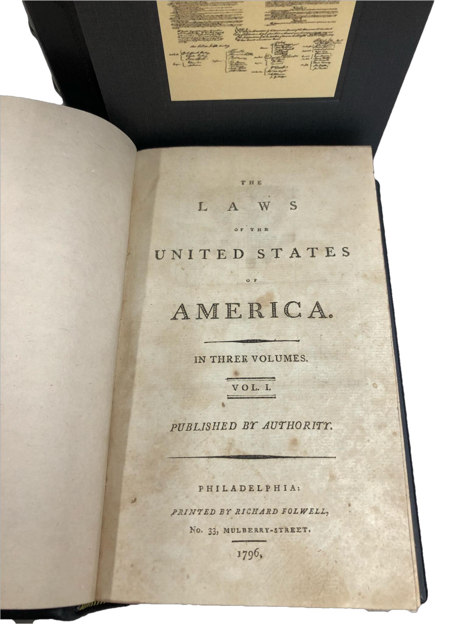 Late 18th Century The Laws of the United States of America, First Edition, 3 Vol. Set, 1796-7