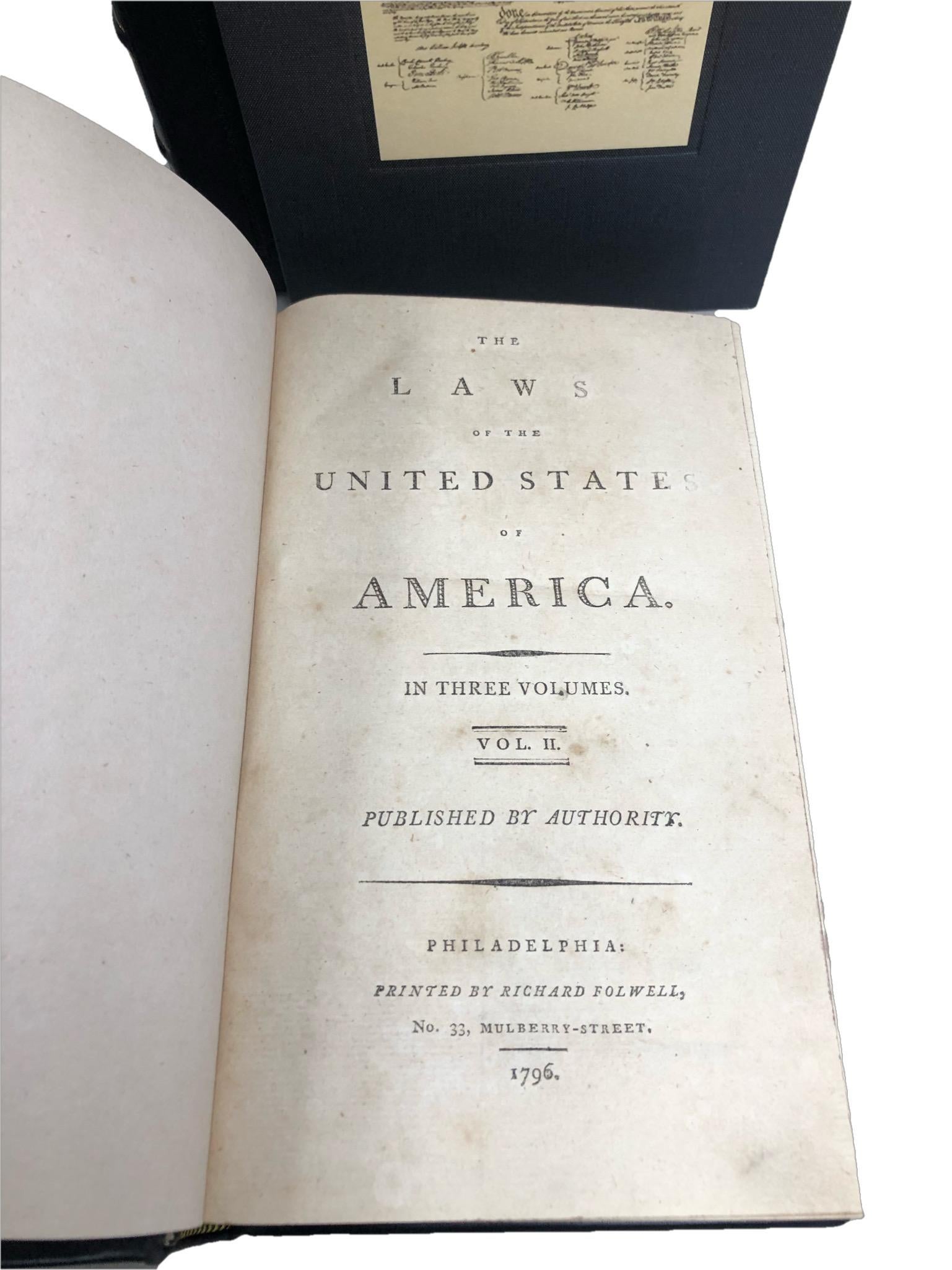 The Laws of the United States of America, First Edition, 3 Vol. Set, 1796-7 2