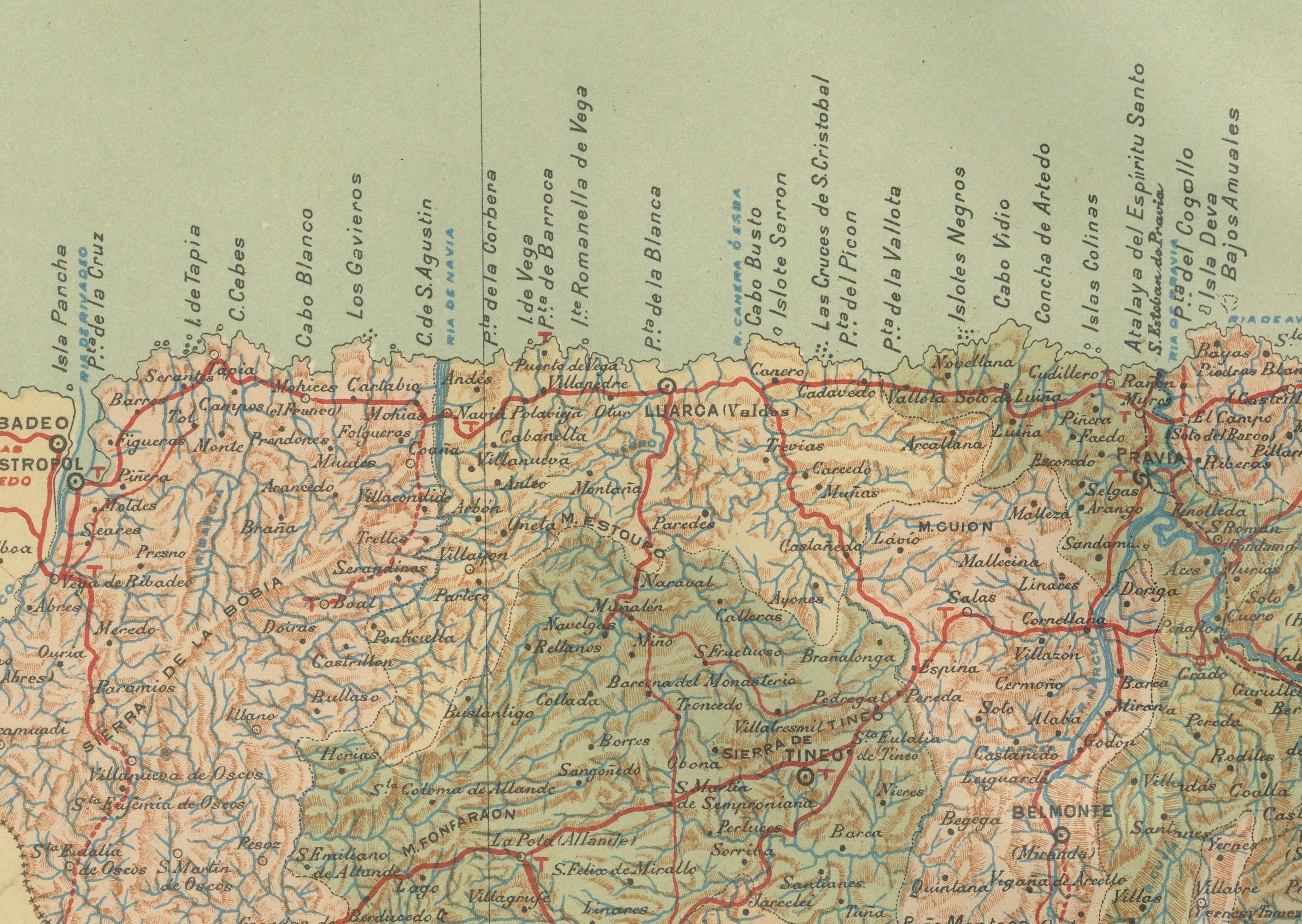 The Lay of the Land: A 1901 Topographic Map of Oviedo, Asturias In Good Condition For Sale In Langweer, NL