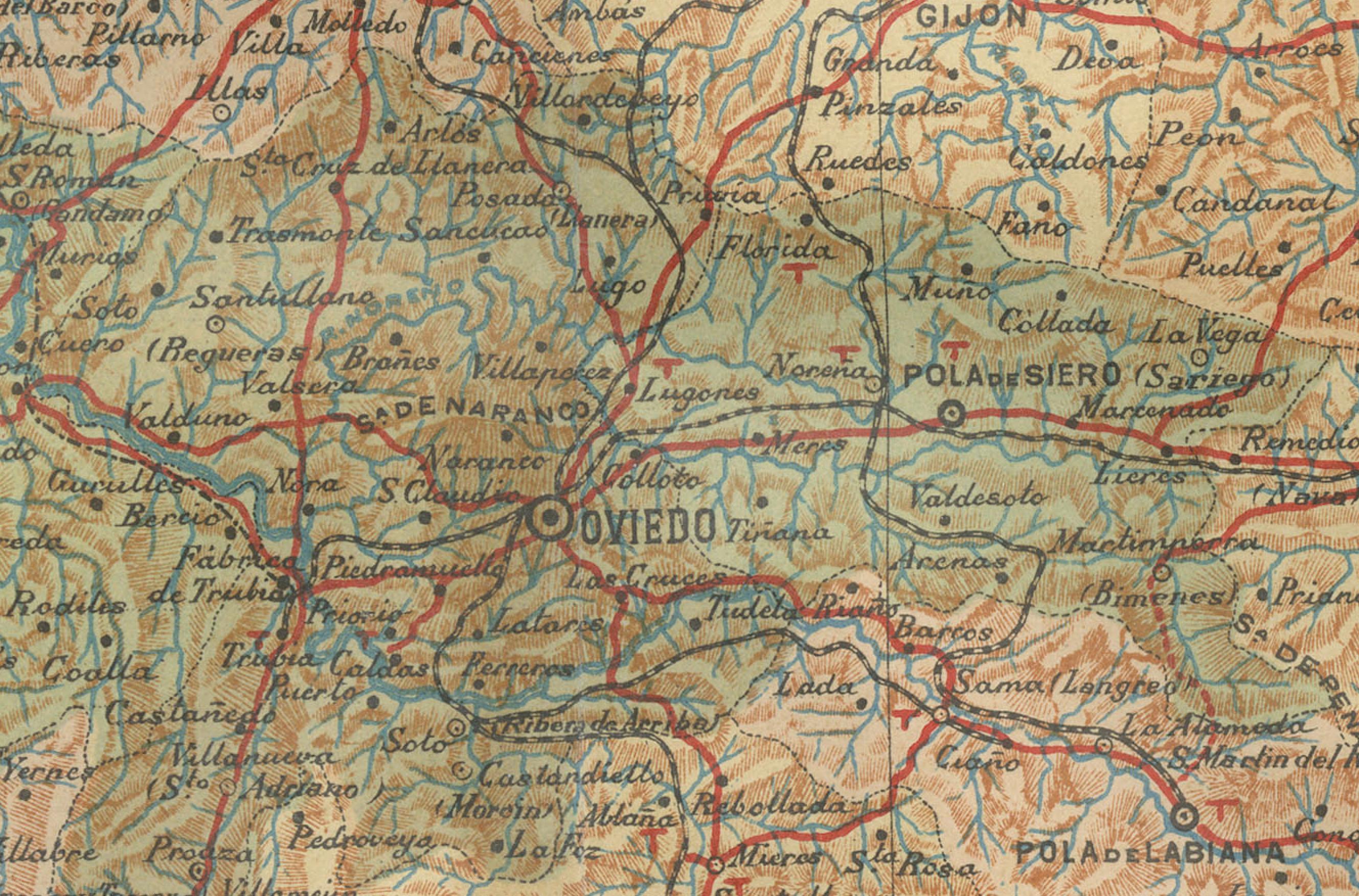 Early 20th Century The Lay of the Land: A 1901 Topographic Map of Oviedo, Asturias For Sale