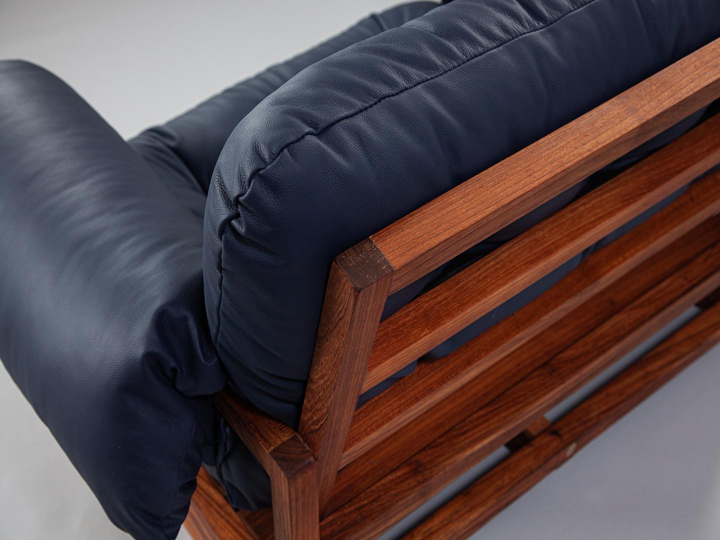 The Laziness Armchair in Brazilian Solid Wood and Leather with rocking footstool For Sale 1