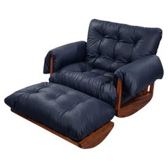 The Laziness Armchair in Brazilian Solid Wood and Leather with rocking footstool