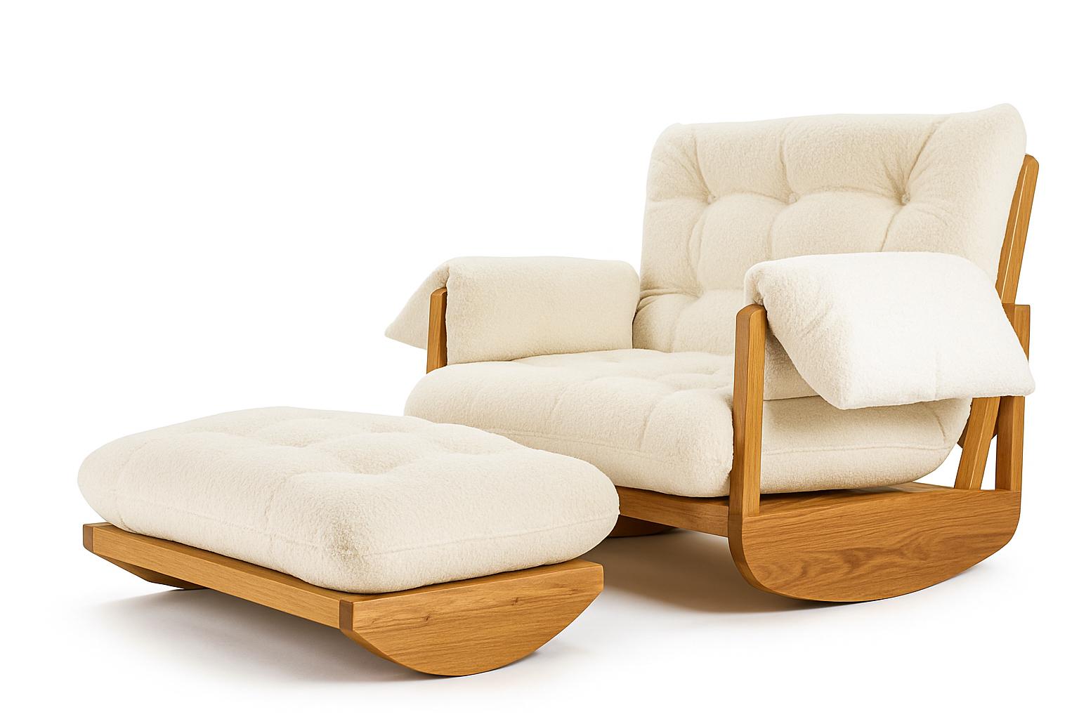 The Laziness Armchair in Brazilian Solid Wood with a rocking footstool For Sale 4