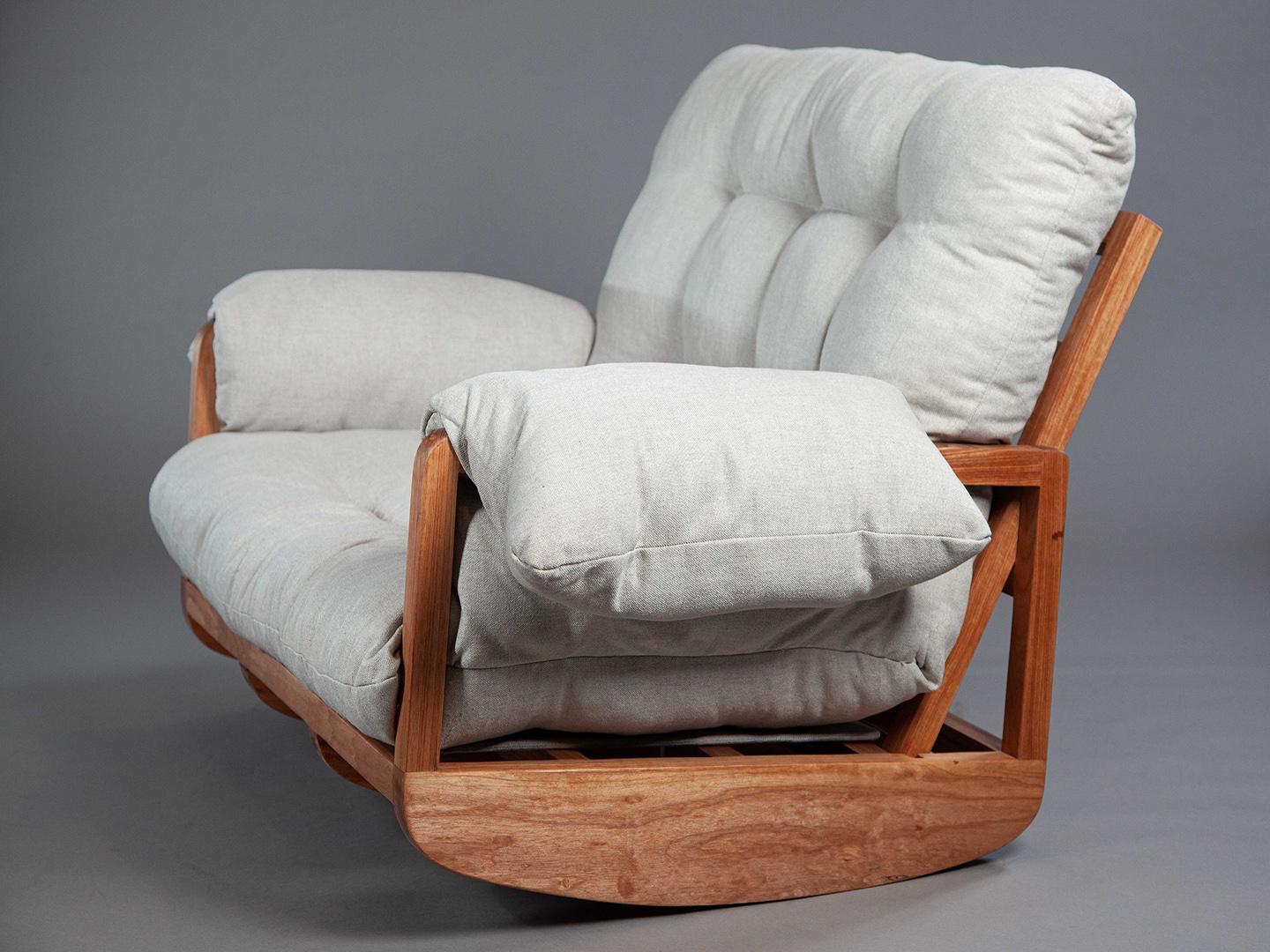 Modern The Laziness Armchair. Rocking sofa in solid wood, upholstered in linen. For Sale