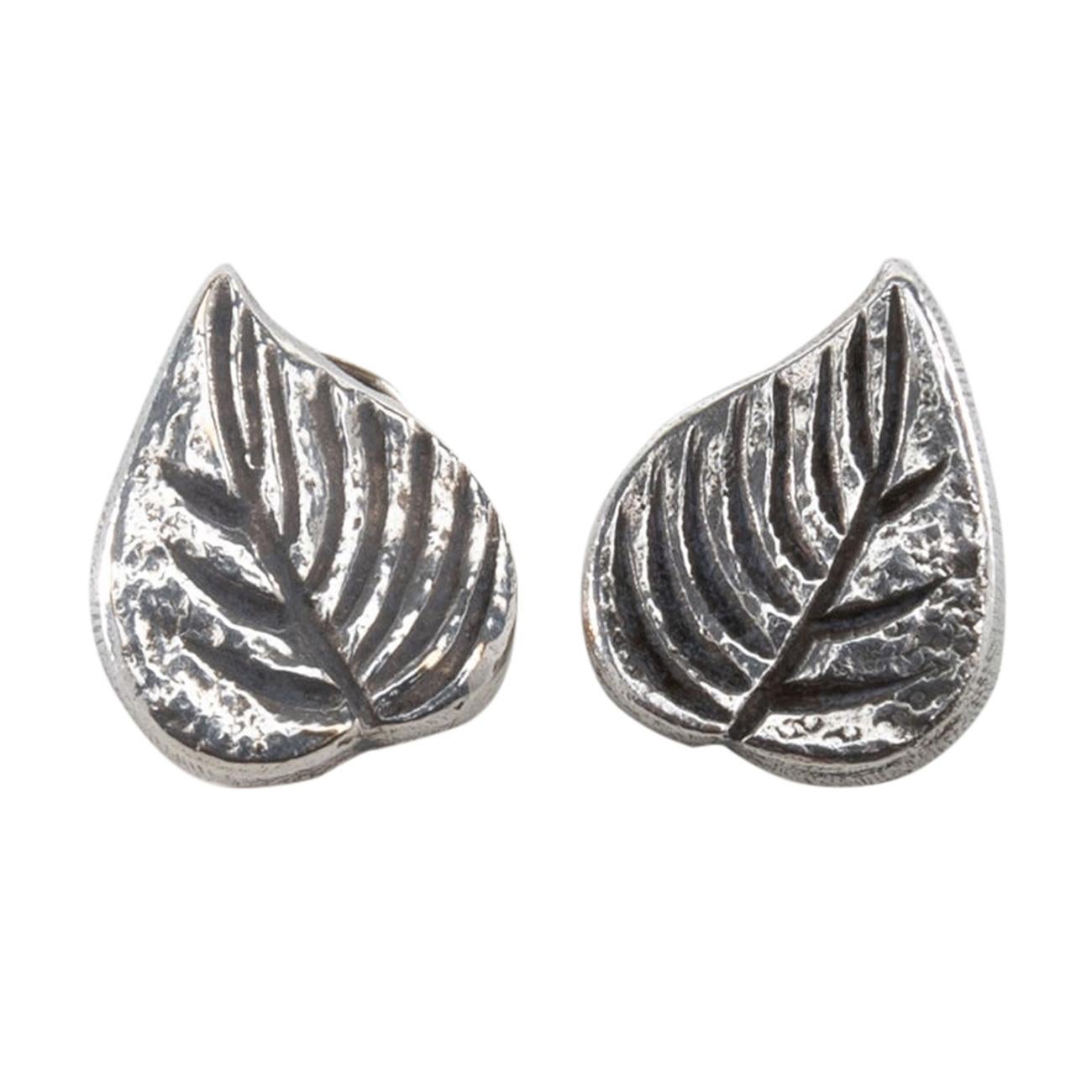 The Leaves, Pair of Earrings 'Clips' in Silvered Bronze, Line Vautrin 'France'
