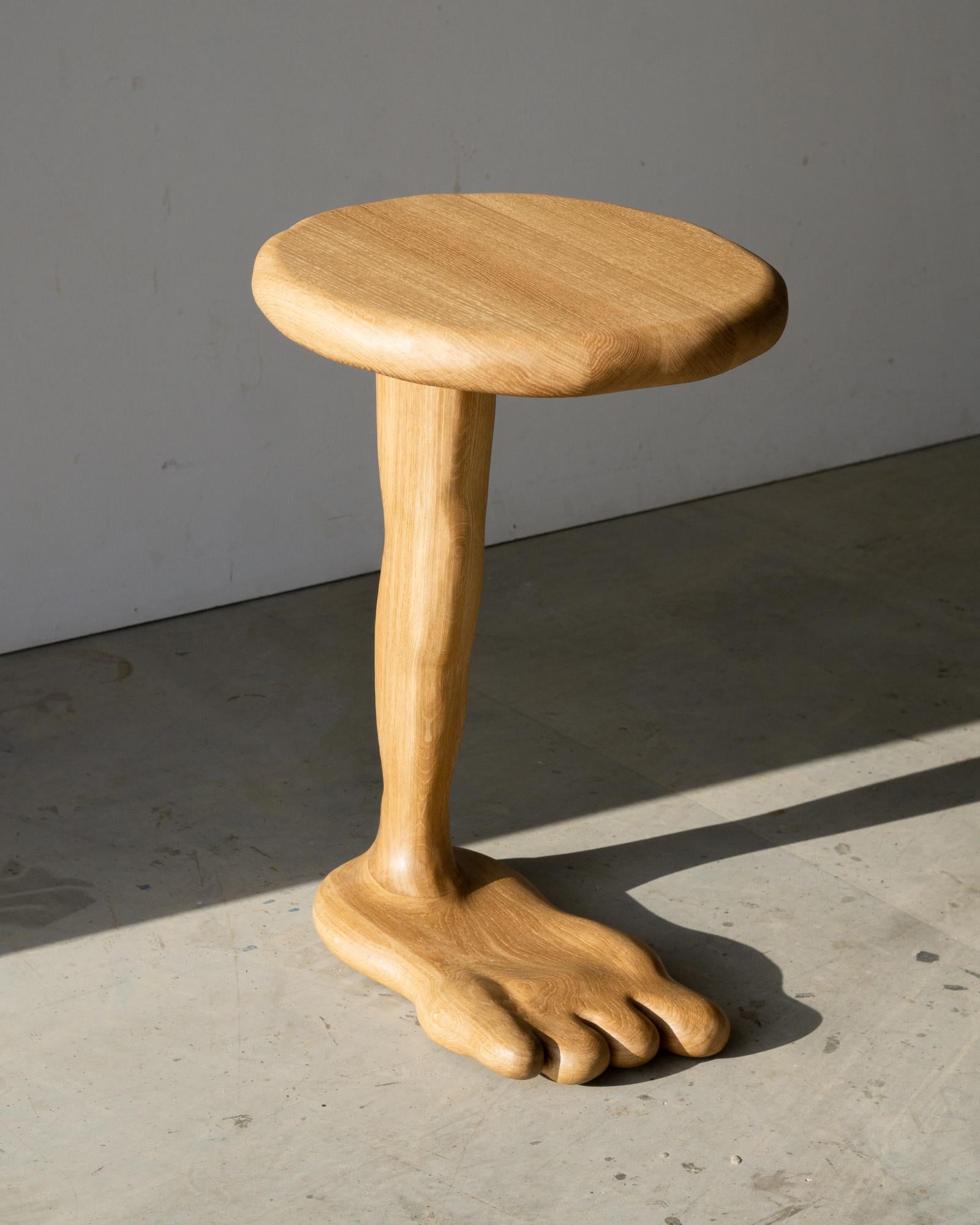 German The Leg Side Table - Sculptural Table in Oak Wood For Sale