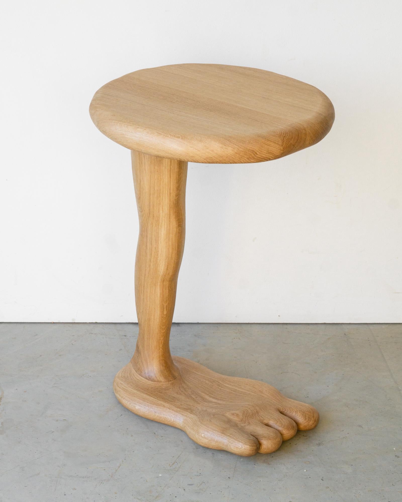 Woodwork The Leg Side Table - Sculptural Table in Oak Wood For Sale