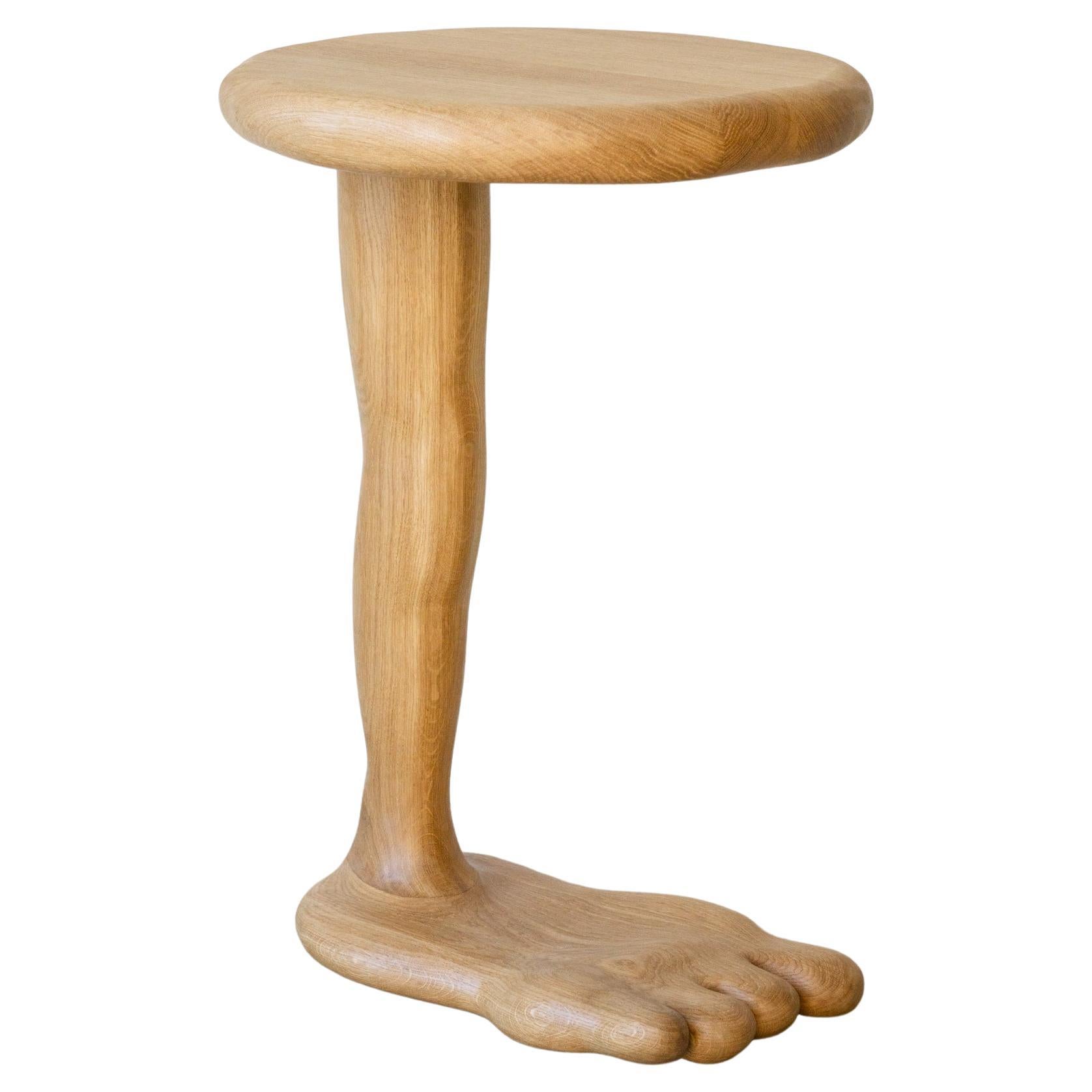 The Leg Side Table - Sculptural Table in Oak Wood For Sale