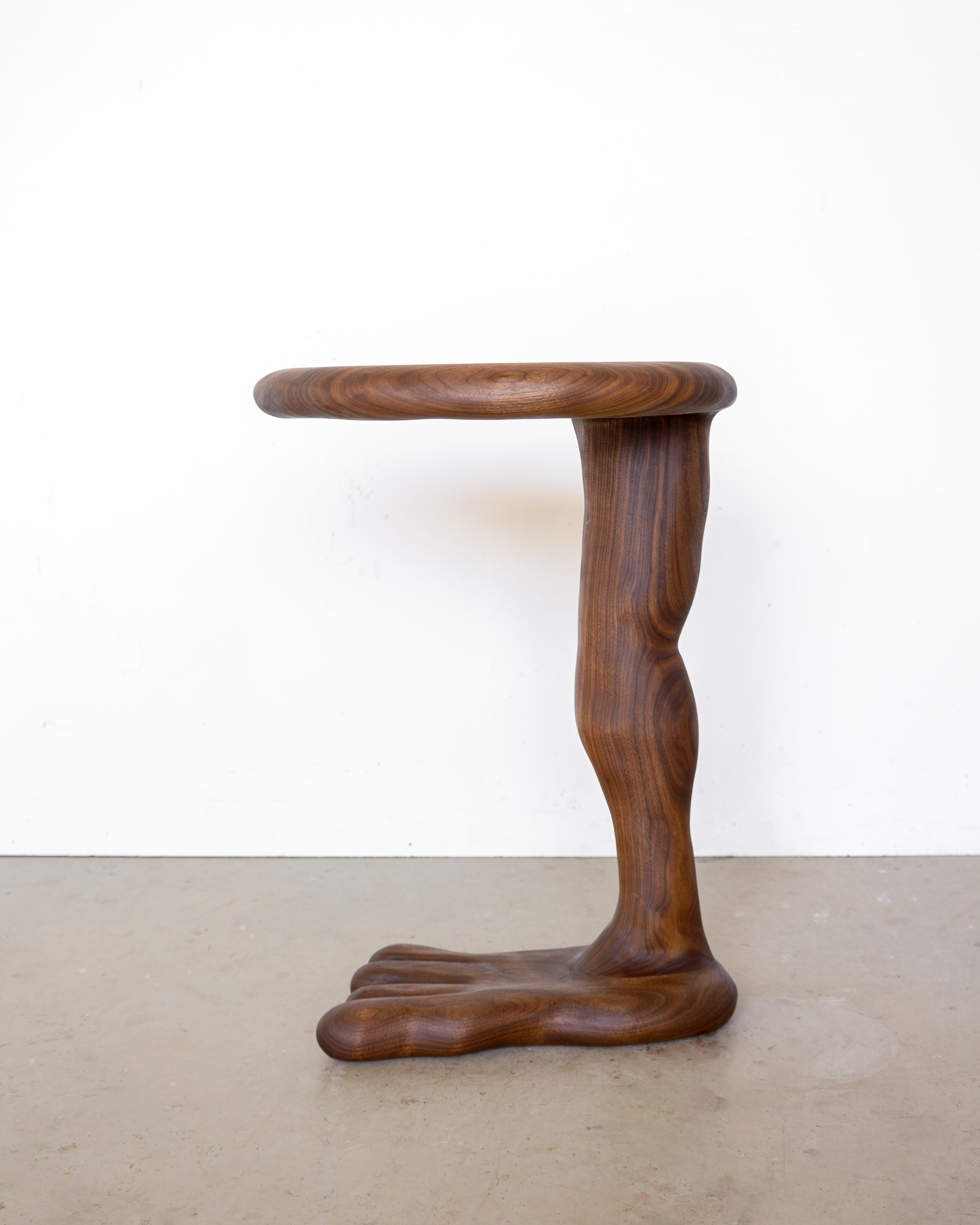 Organic Modern The Leg Side Table - Sculptural Table in Walnut Wood For Sale