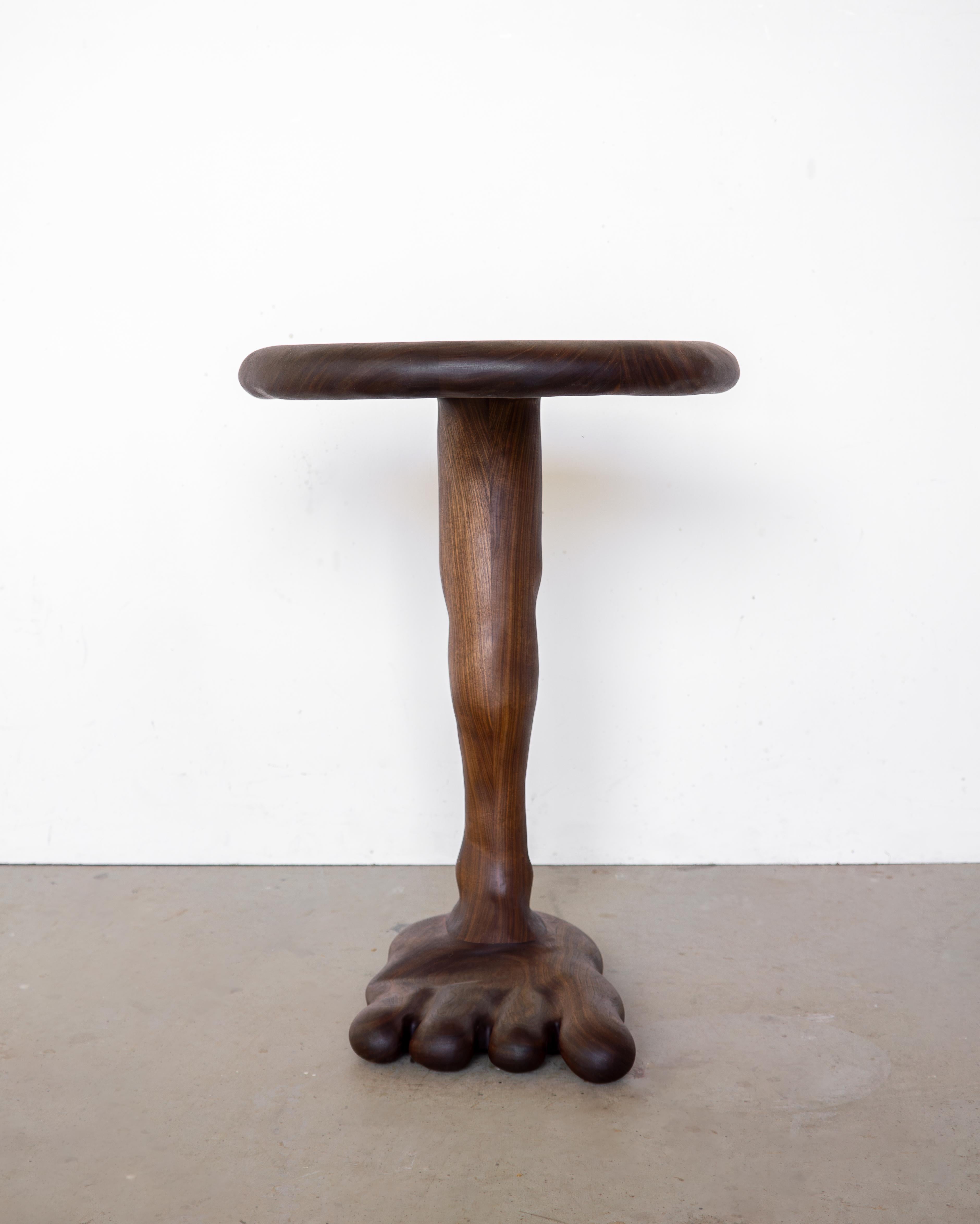 German The Leg Side Table - Sculptural Table in Walnut Wood For Sale