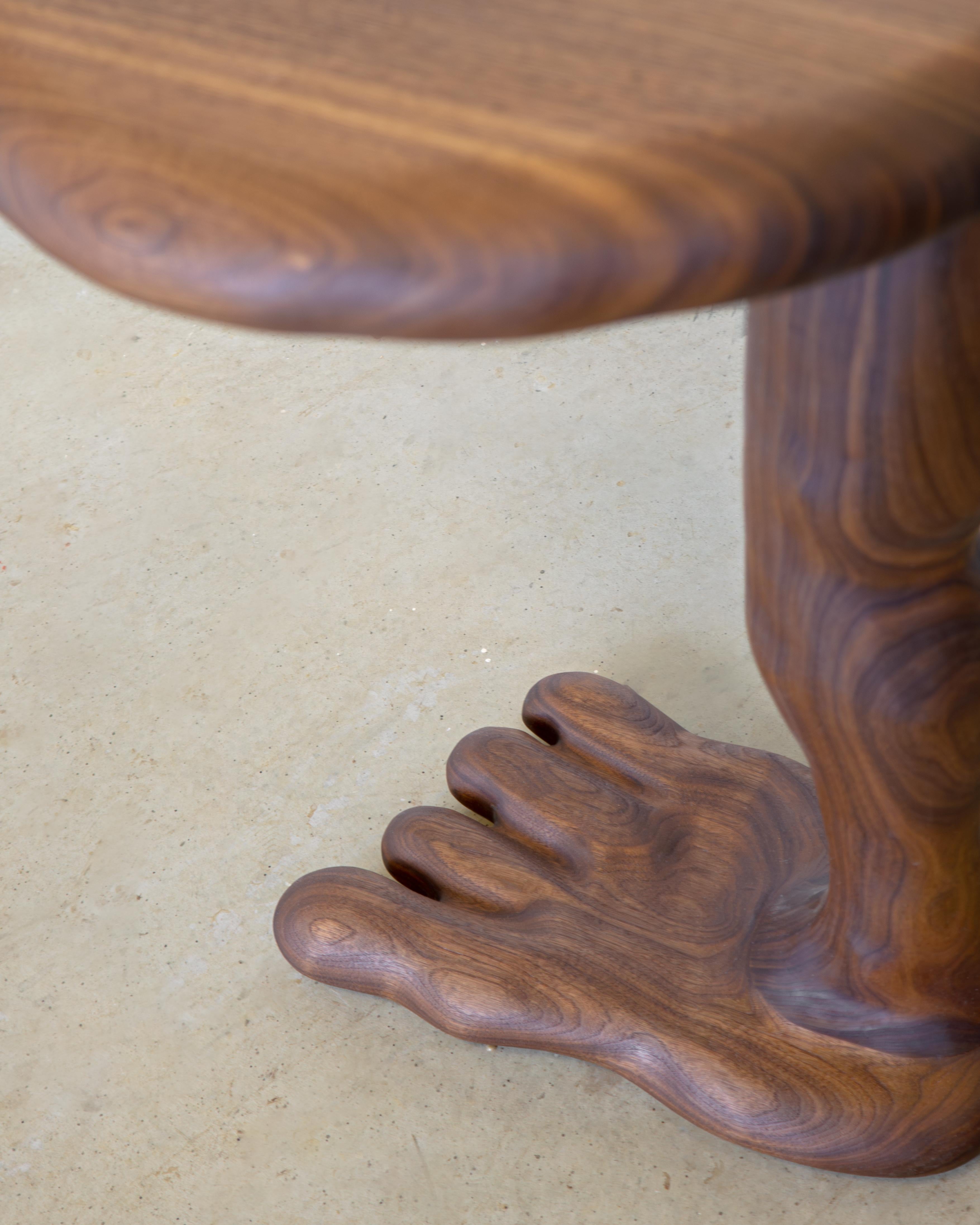 The Leg Side Table - Sculptural Table in Walnut Wood For Sale 1