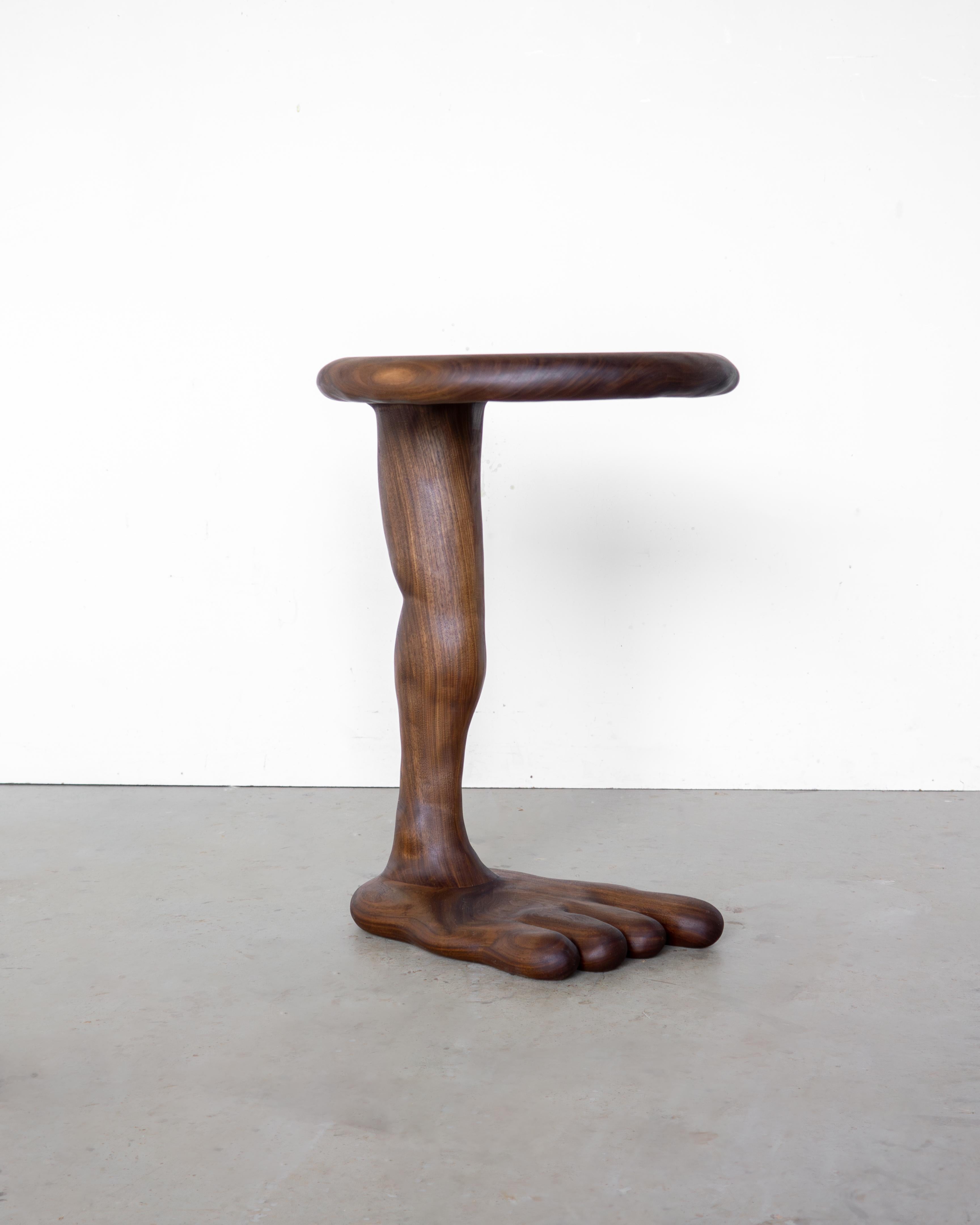 The Leg Side Table - Sculptural Table in Walnut Wood For Sale 2