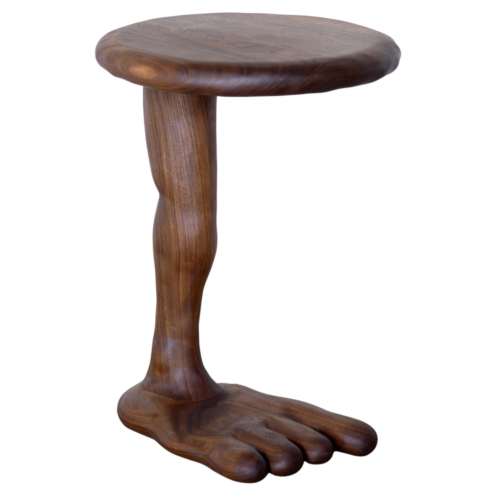 The Leg Side Table - Sculptural Table in Walnut Wood For Sale