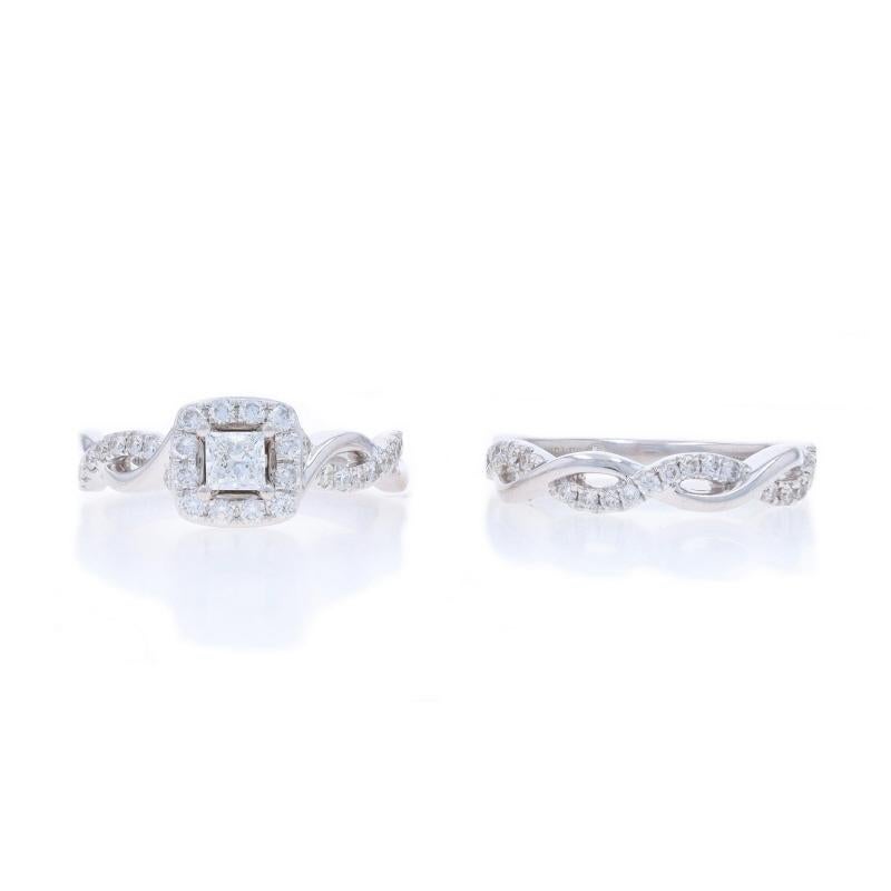 The LEO Diamond Halo Alianza de compromiso Oro blanco 14k LEO Princess .70ctw en venta 5