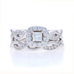 The LEO Diamond Halo Engage Ring Wedding Band White Gold 14k LEO Princess .70ctw