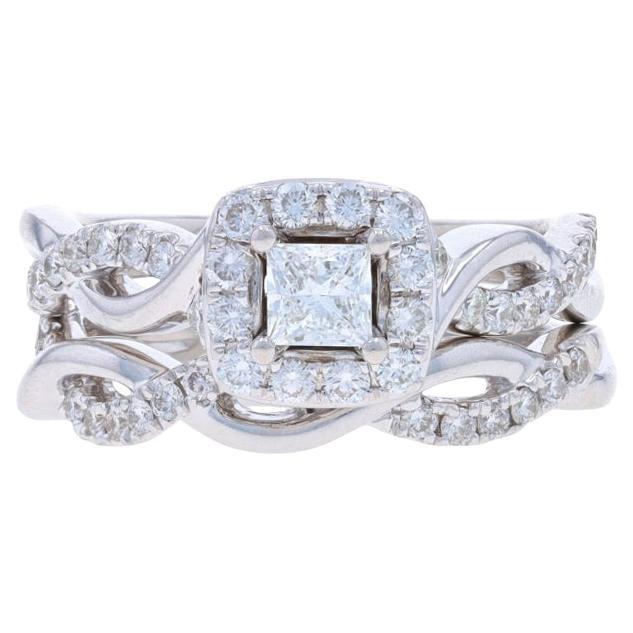 The LEO Diamond Halo Alianza de compromiso Oro blanco 14k LEO Princess .70ctw en venta