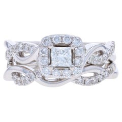 The LEO Diamond Halo Engage Ring Wedding Band White Gold 14k LEO Princess .70ctw