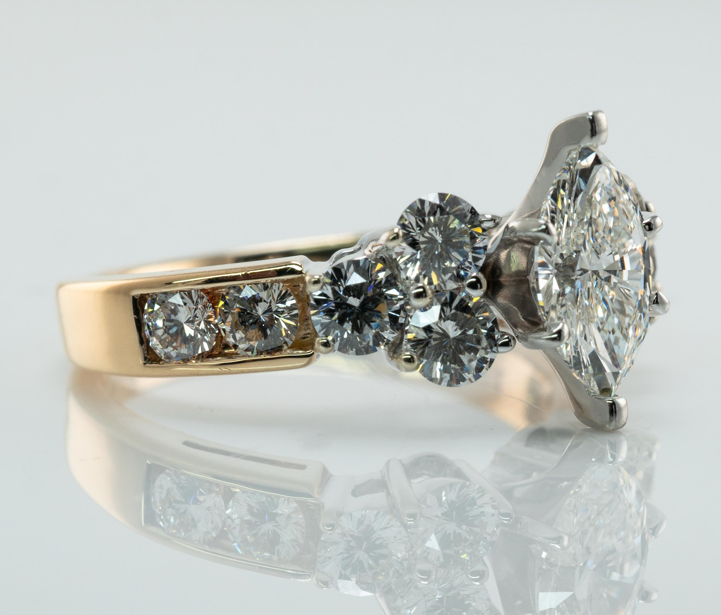 Der Leo Diamant Ring 14K Gold Platin Marquise geschnitten Verlobung im Zustand „Gut“ im Angebot in East Brunswick, NJ