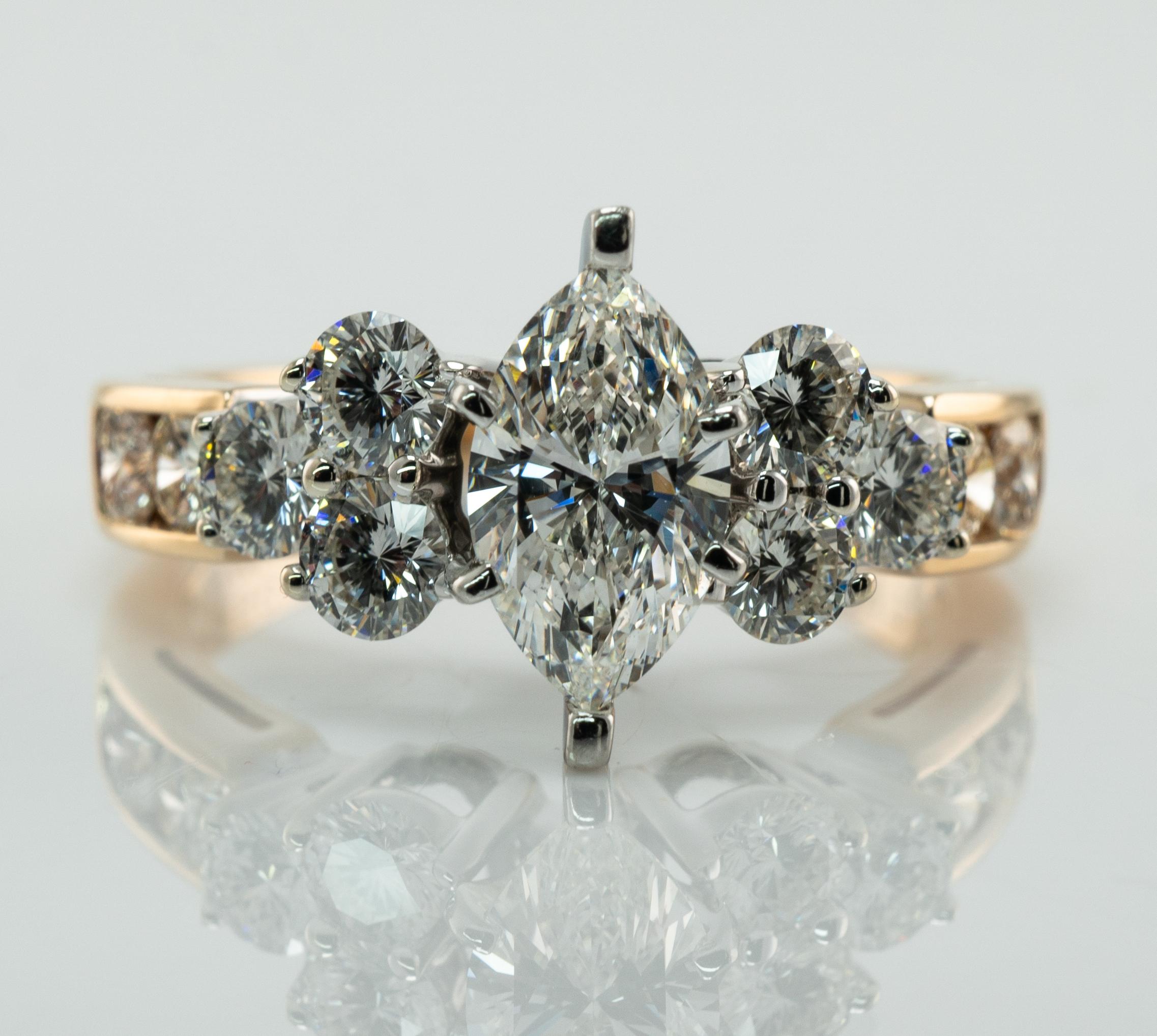 The Leo Diamond Ring 14K Gold Platinum Marquise cut Engagement For Sale 3