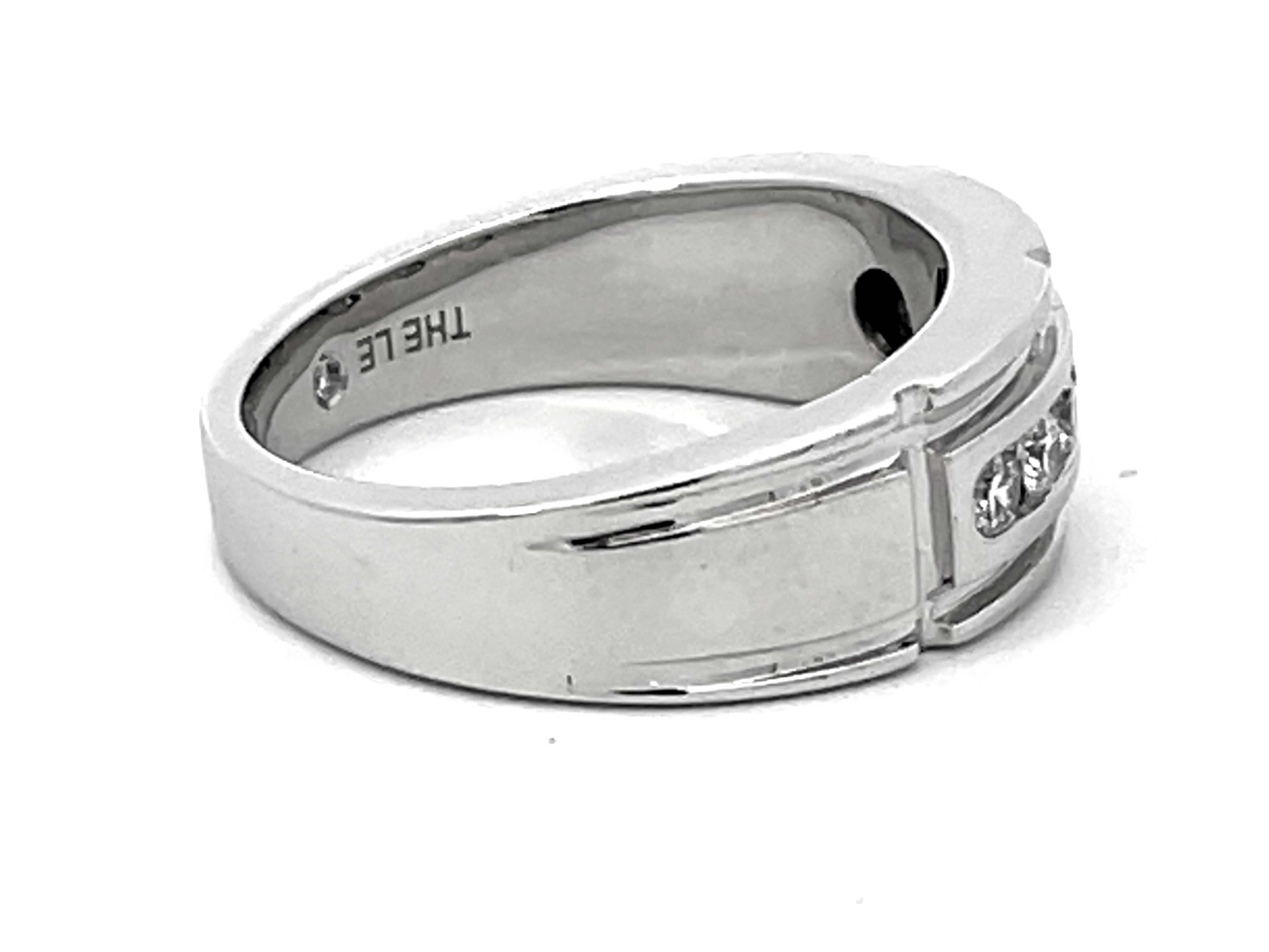 The Leo Mens Diamond Band Ring 14k White Gold In Excellent Condition For Sale In Honolulu, HI