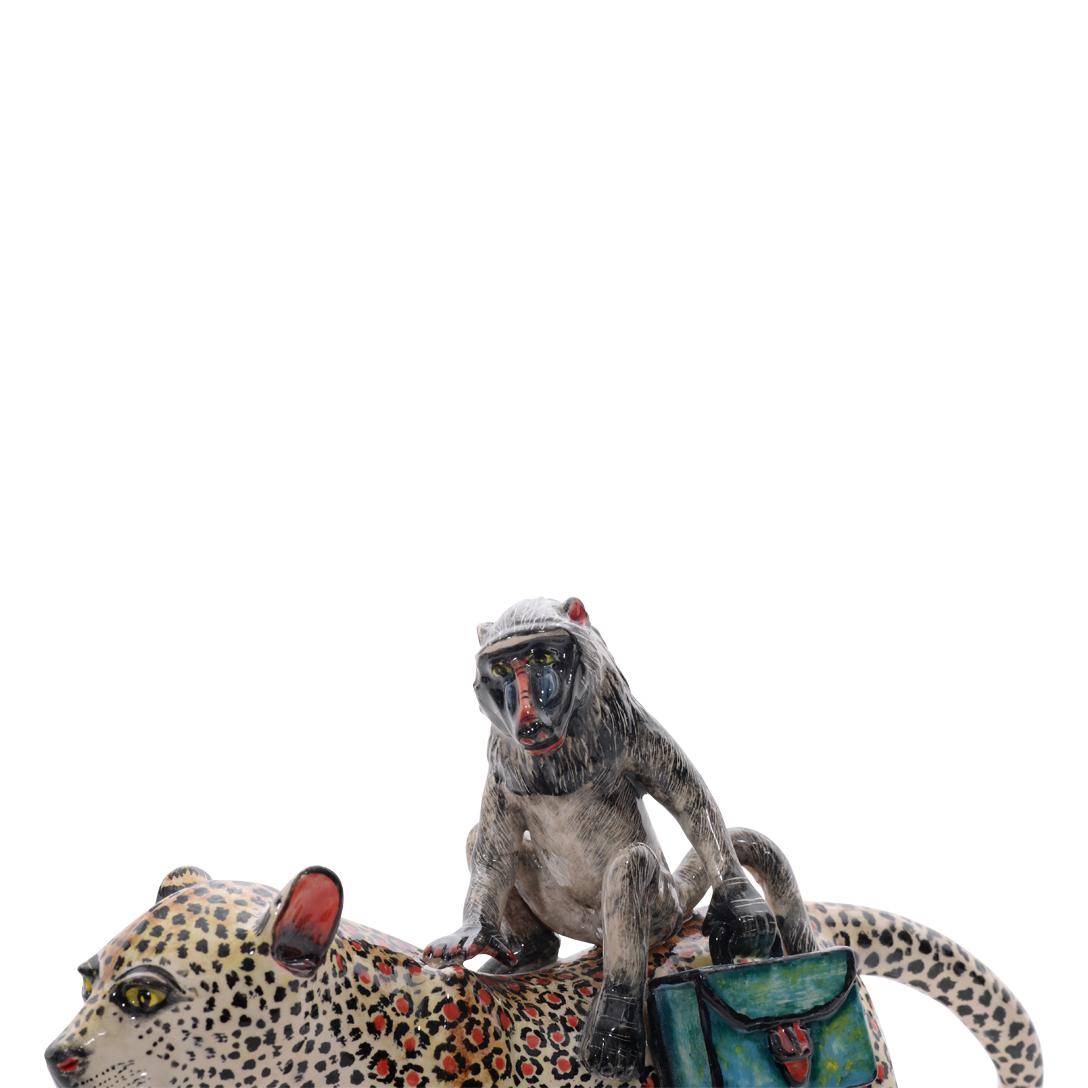 Escultura jinete leopardo y babuino, Mano  fabricado en Sudáfrica Sudafricano en venta