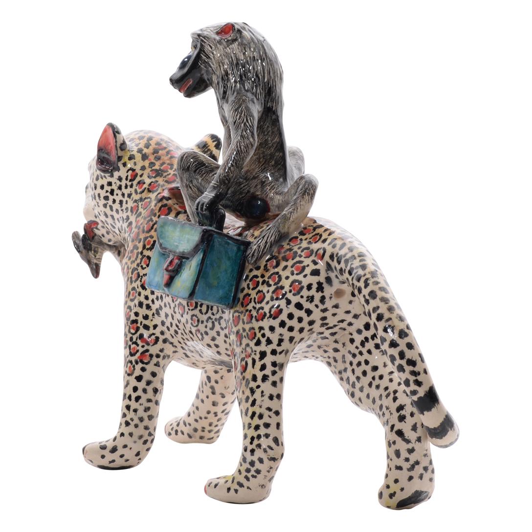 Escultura jinete leopardo y babuino, Mano  fabricado en Sudáfrica en Nuevo estado para la venta en North Miami, FL