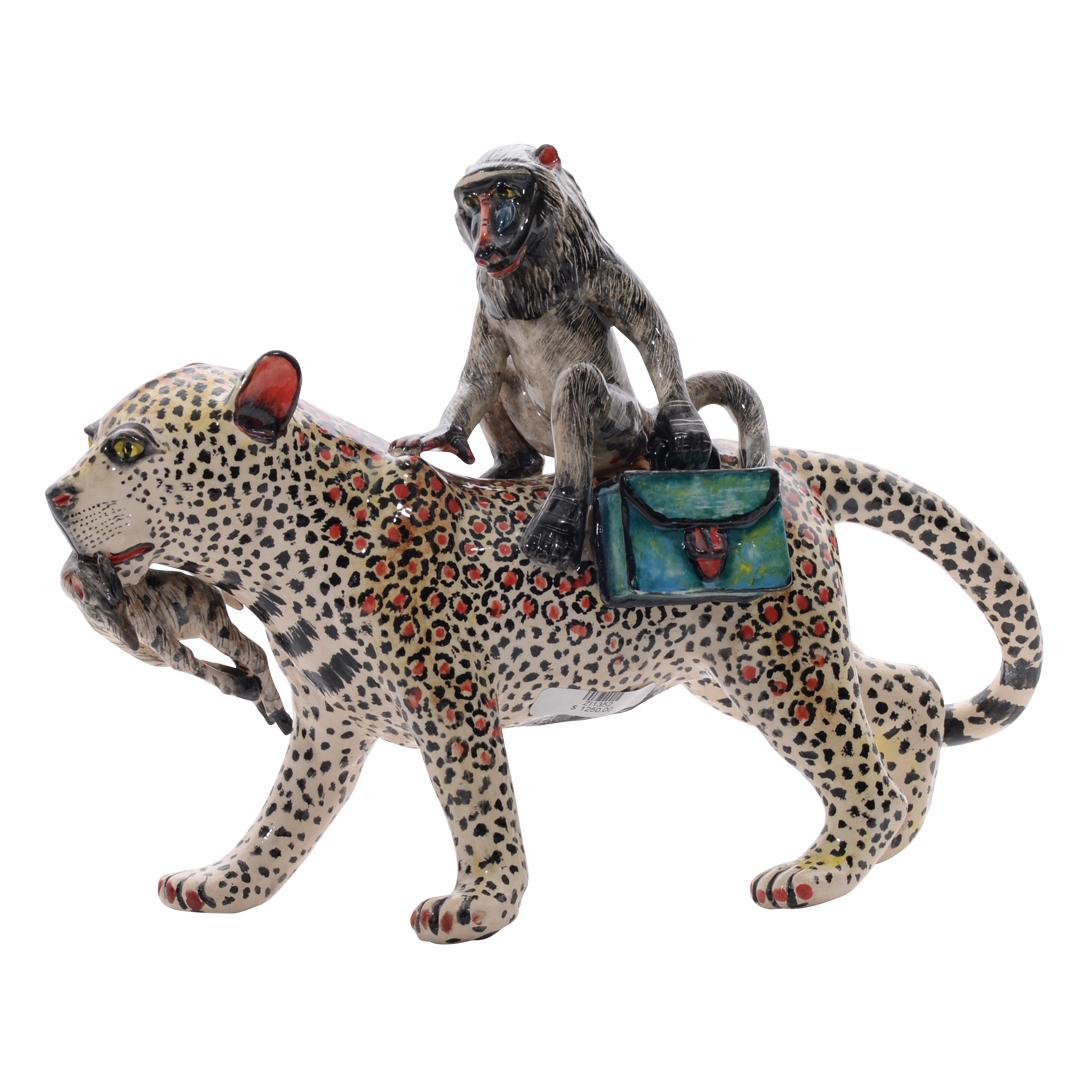 Escultura jinete leopardo y babuino, Mano  fabricado en Sudáfrica Siglo XXI y contemporáneo en venta