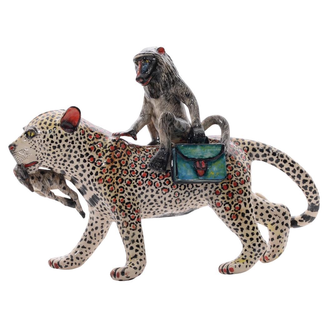 The Leopard and Baboon rider sculpture, Hand  made in South Africa