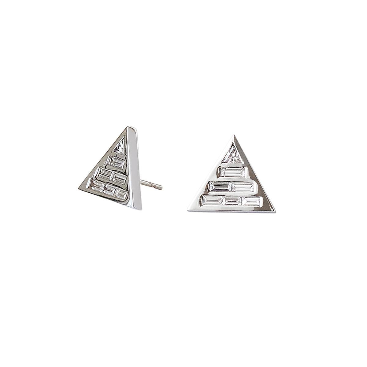 Baguette Cut The Lepape Studs 1 Carat trillion and baguette diamond white gold earrings For Sale