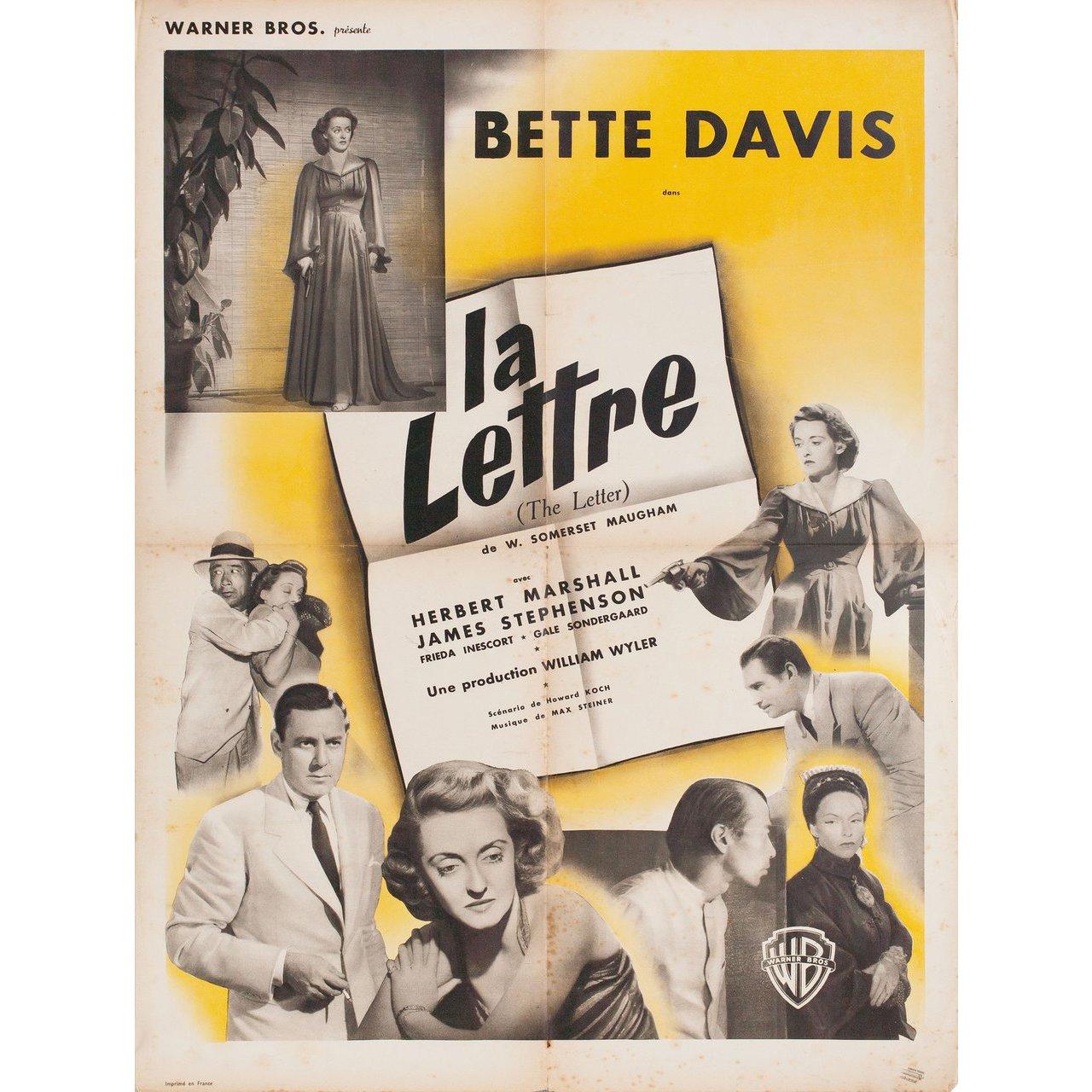 Original 1947 French moyenne poster for the first French theatrical release of the 1940 film The Letter directed by William Wyler with Bette Davis / Herbert Marshall / James Stephenson / Frieda Inescort. Good-Very Good condition, folded with fold
