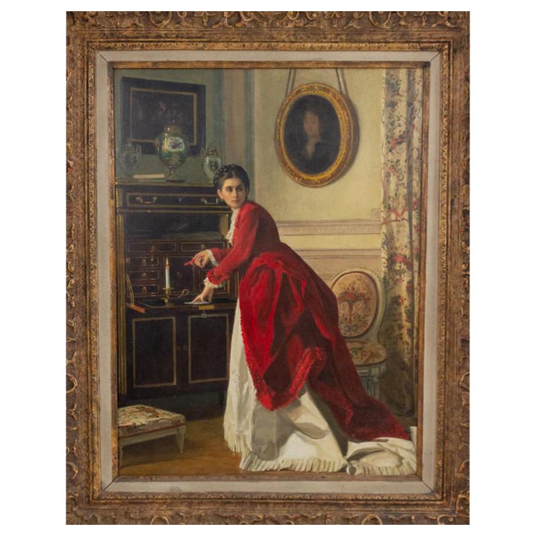 El cuadro de la carta con la mujer de rojo