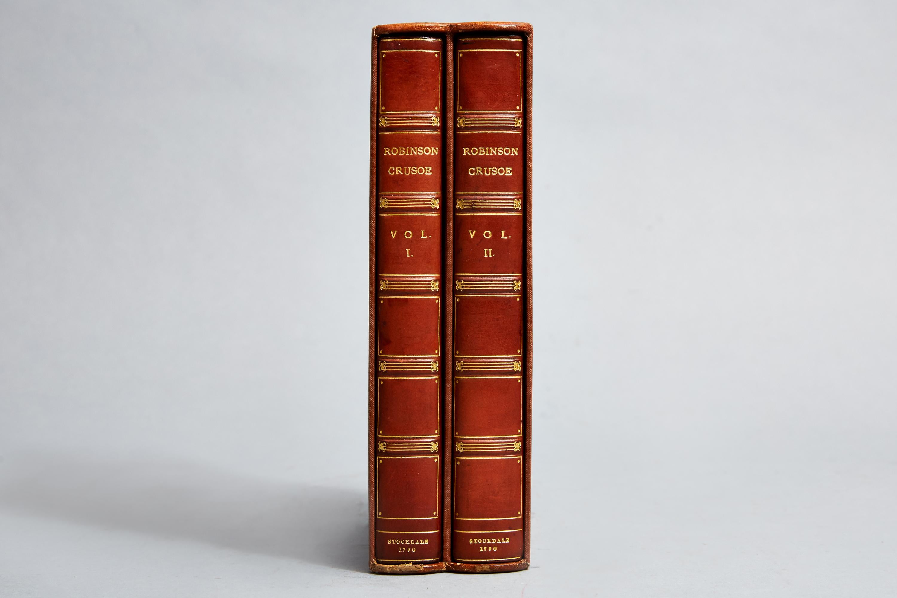 Daniel DeFoe

2 volumes

Bound in full polished calf by Morrell, engraved frontispiece and vignette title pages. Illustrated with 12 plates by Thomas Stothard, all edges gilt, raised bands, gilt panels.

First edition

In a fleece