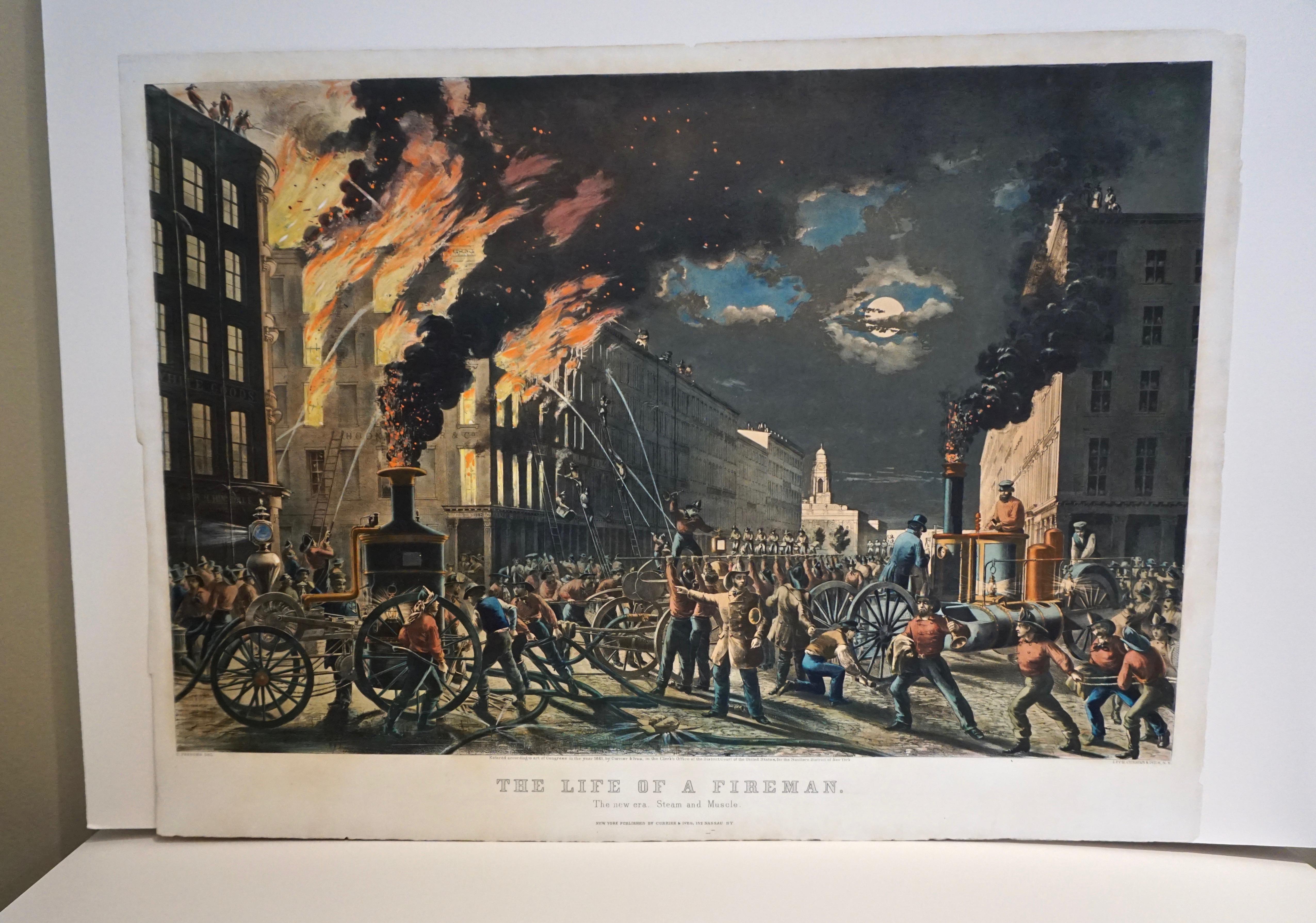 The Life Of A Fireman A Rare Folio Sized Currier And Ives Colored