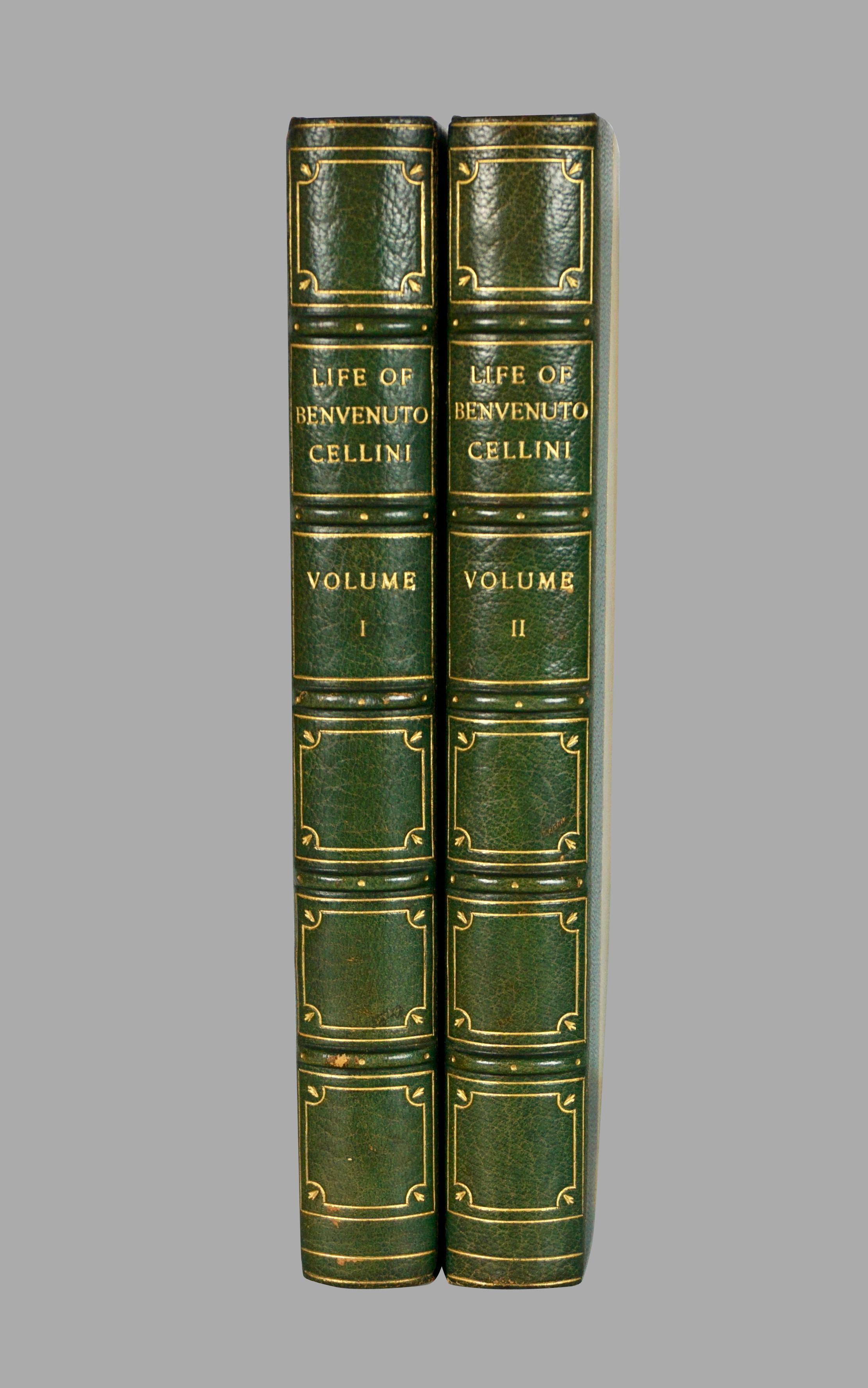 The Life of Benvenuto Cellini in 2 volumes. Published: 1906 by Brentanos. Top edges gilt. Cellini (1500-1571) was an Italian Renaissance goldsmith, sculptor, and author whose most famous works include the bronze statue of Perseus holding the head of
