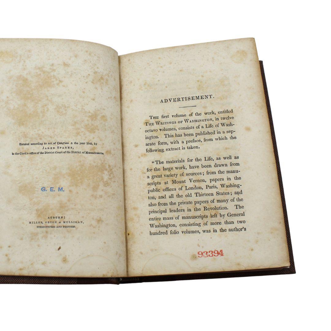 La vida de George Washington por Jared Sparks, Impresión posterior, 1854 en Bueno estado para la venta en Colorado Springs, CO