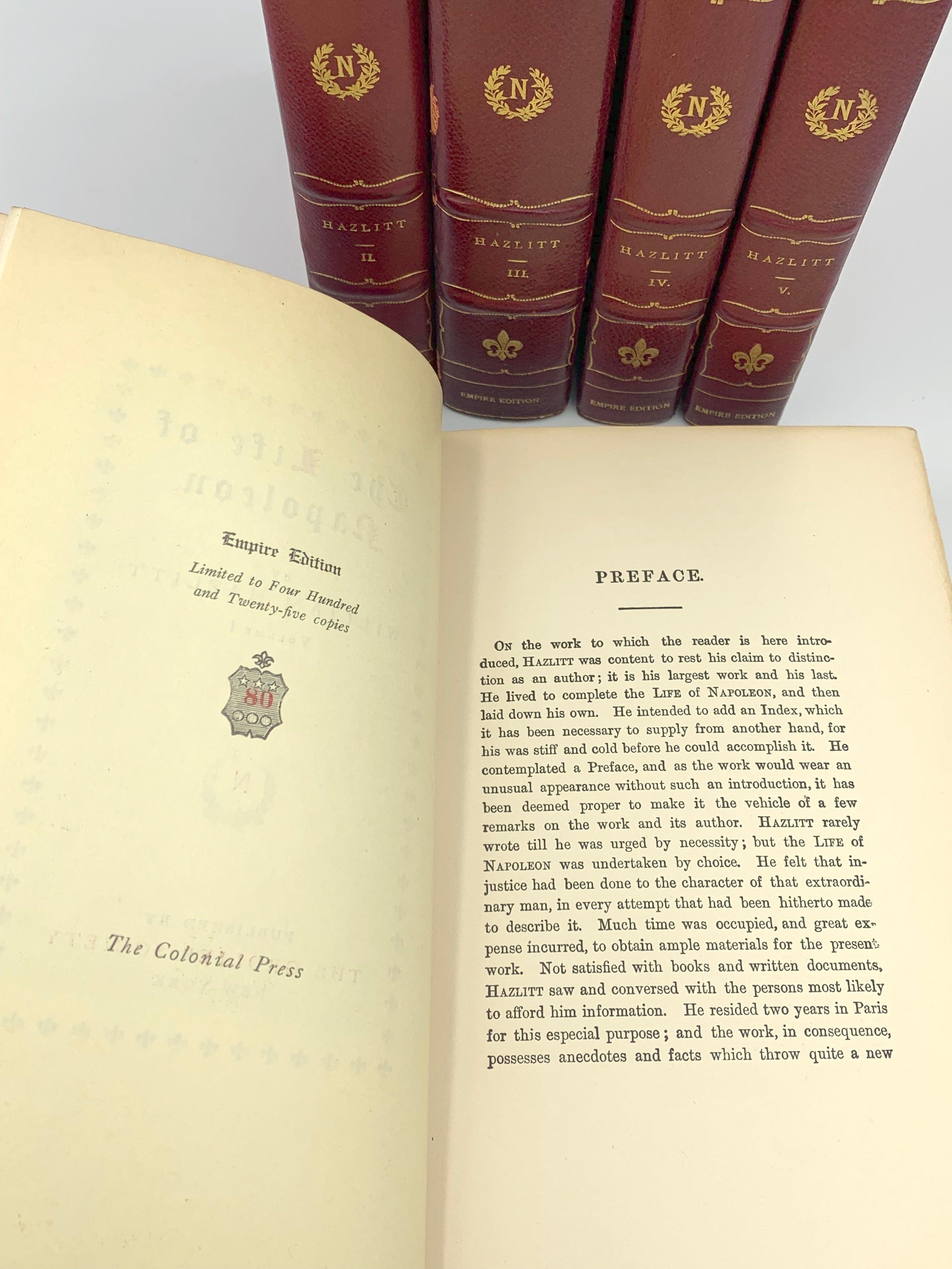 The Life of Napoleon by William Hazlitt, Empire Edition, #80 of 425, in Five Vol In Good Condition In Colorado Springs, CO