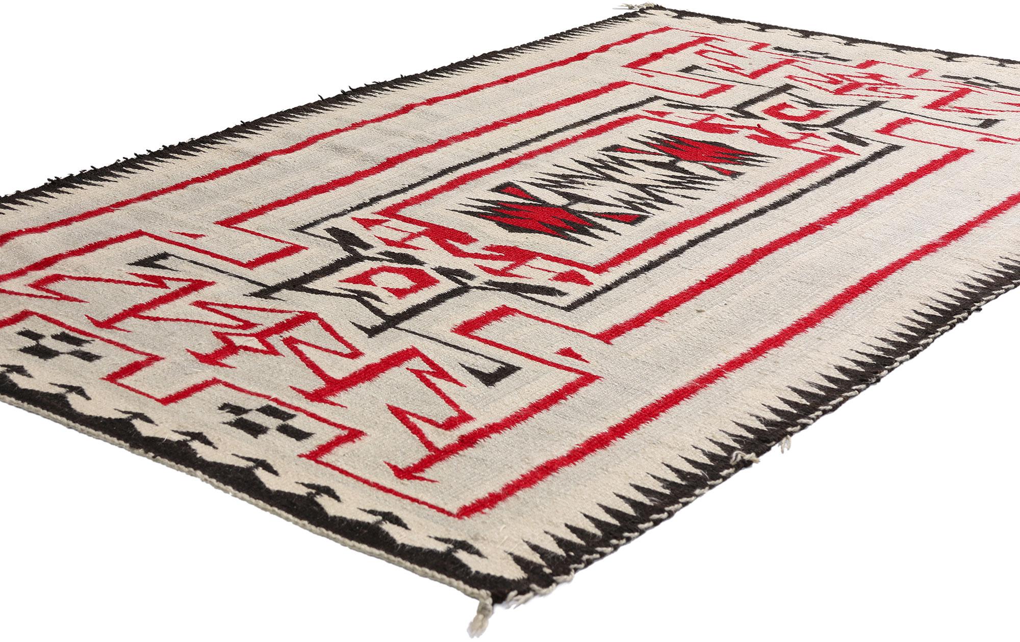 79297 Rare Antique Crystal Southwestern-Style Rug, 03'08 x 06'03. In the silent, red-dust landscapes of the Southwest, where sacred mesas meet cloud-shadowed horizons, this early 20th-century handwoven Crystal textile emerges not simply as a rug,