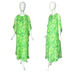 The Lilly Pullitzer 1960s Vintage Lime Green Floral Print Caftan Dress