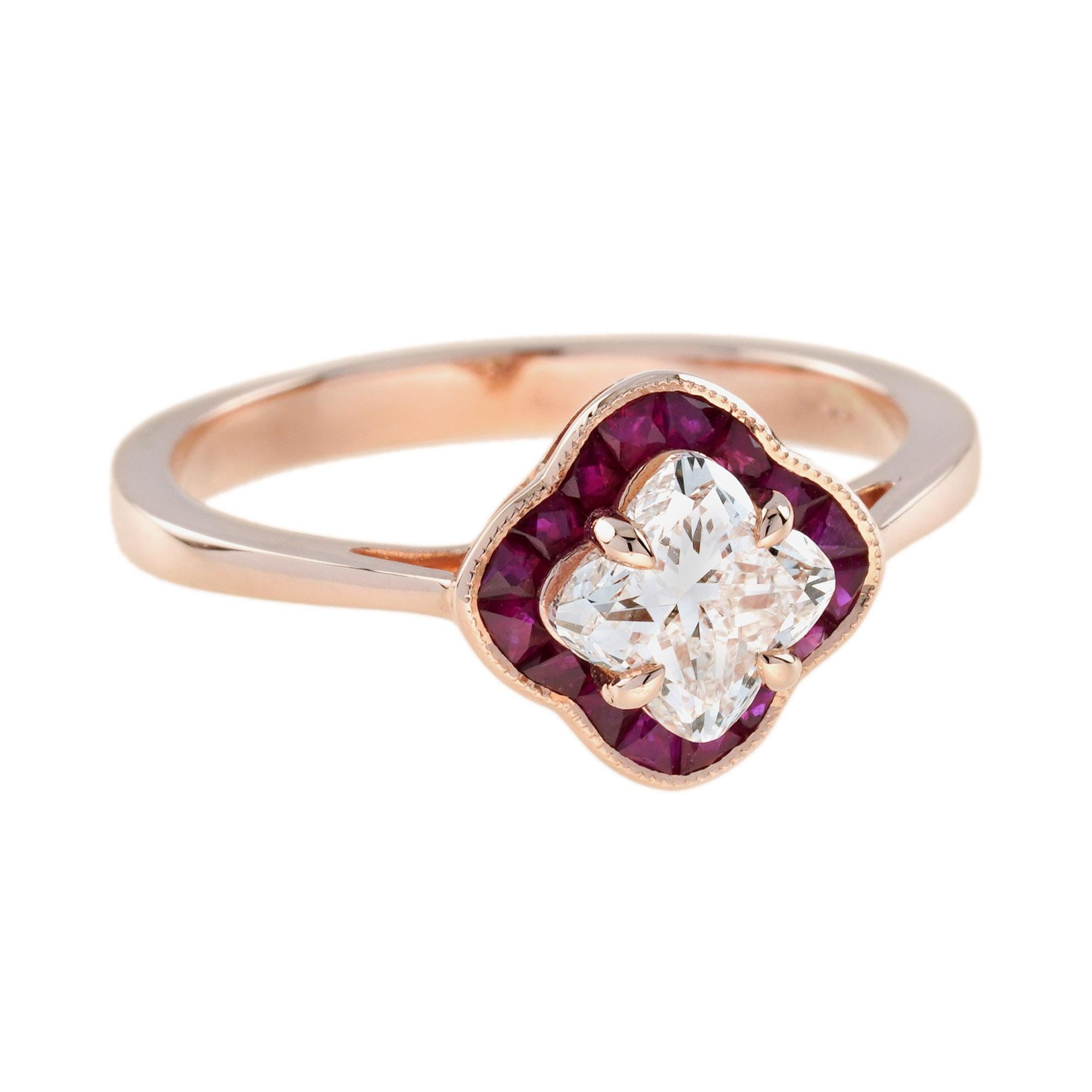 The Lilly Signature GIA Diamond and Ruby Engagement Ring in 18K Rose Gold For Sale 1
