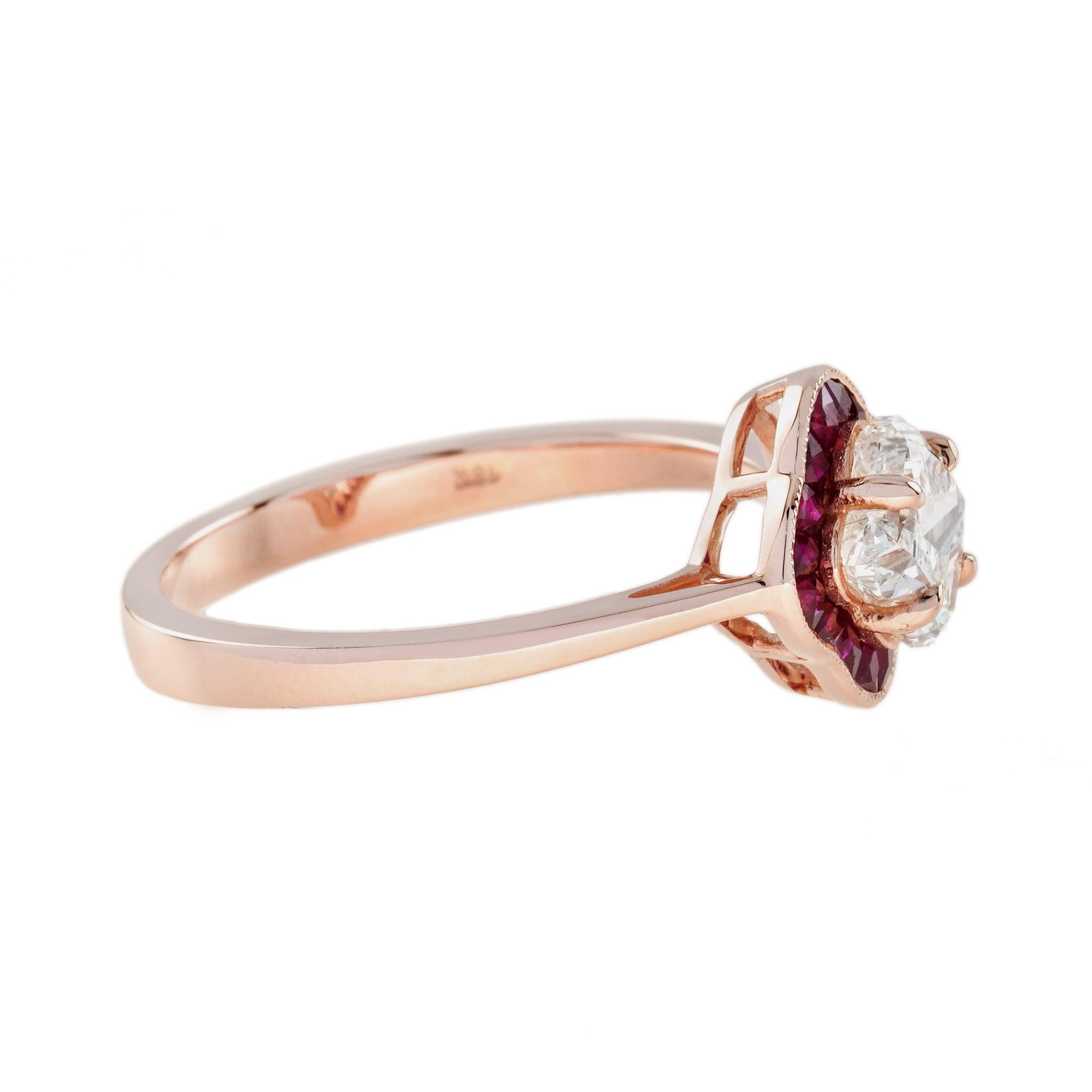 The Lilly Signature GIA Diamond and Ruby Engagement Ring in 18K Rose Gold For Sale 2